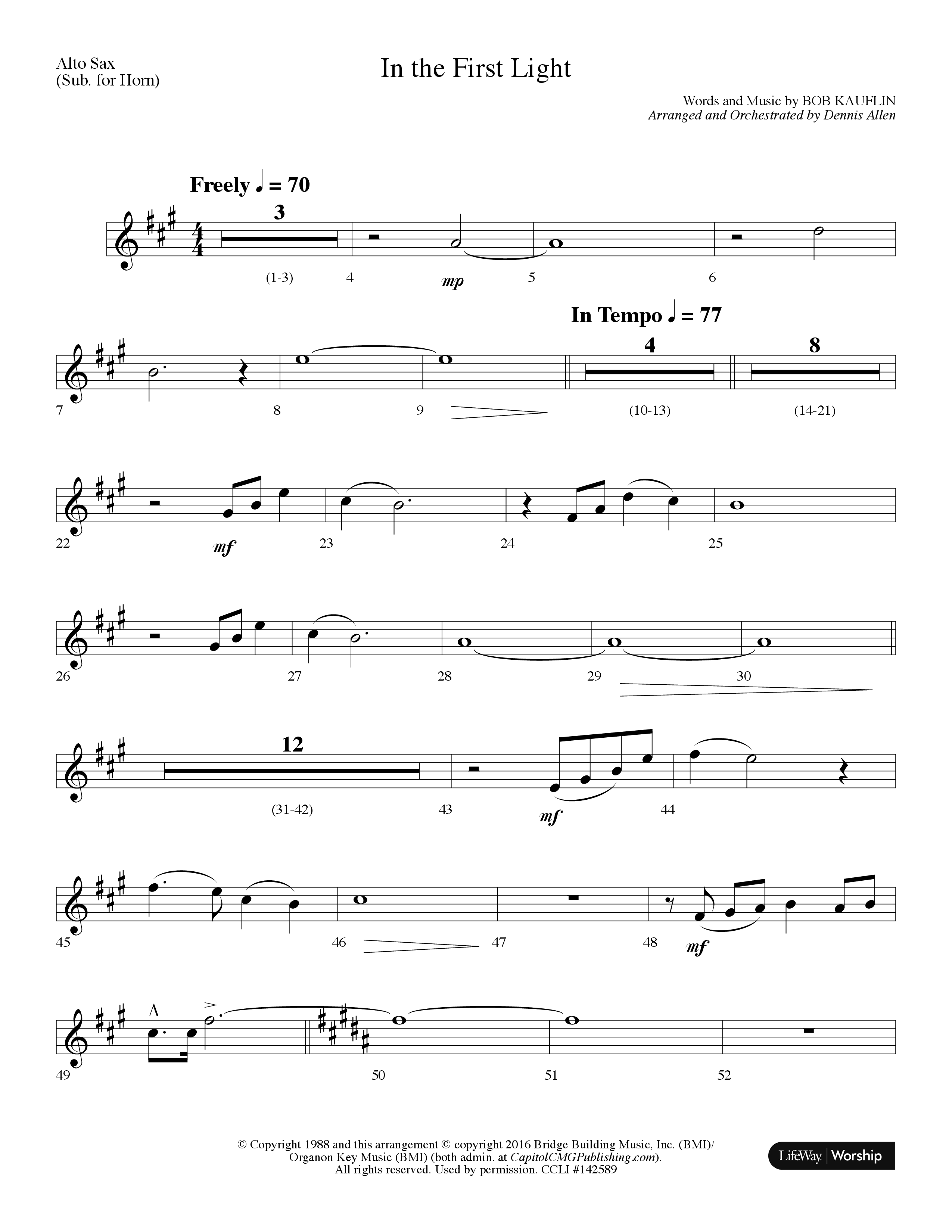 In The First Light (Choral Anthem SATB) Alto Sax (Lifeway Choral / Arr. Dennis Allen)