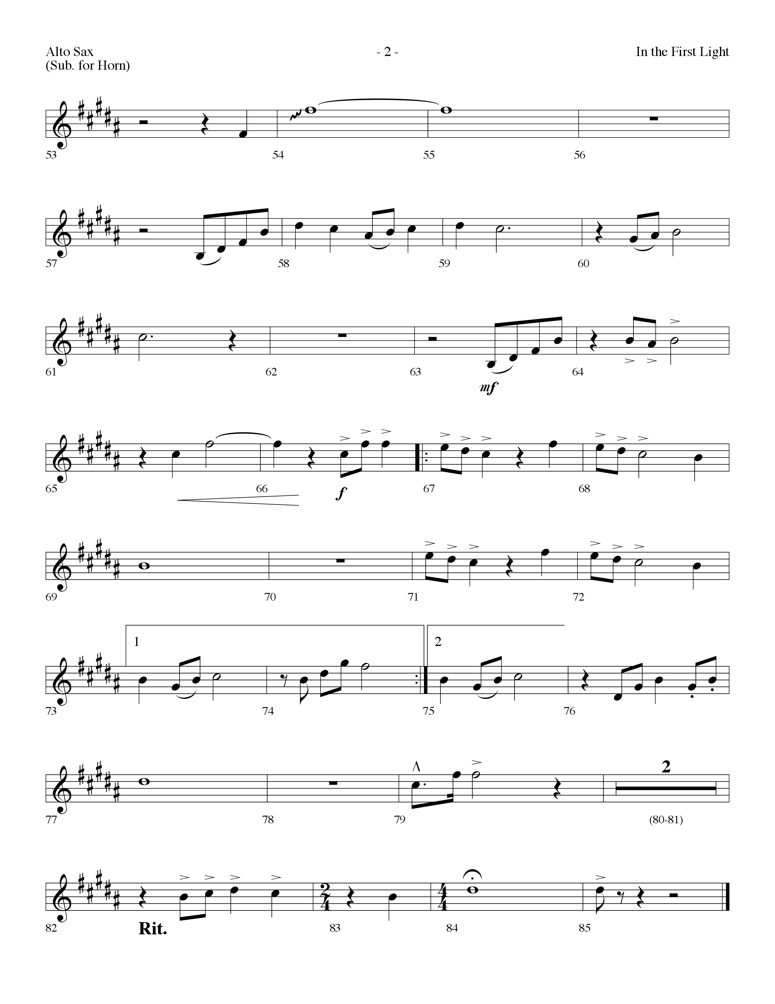In The First Light (Choral Anthem SATB) Alto Sax (Lifeway Choral / Arr. Dennis Allen)