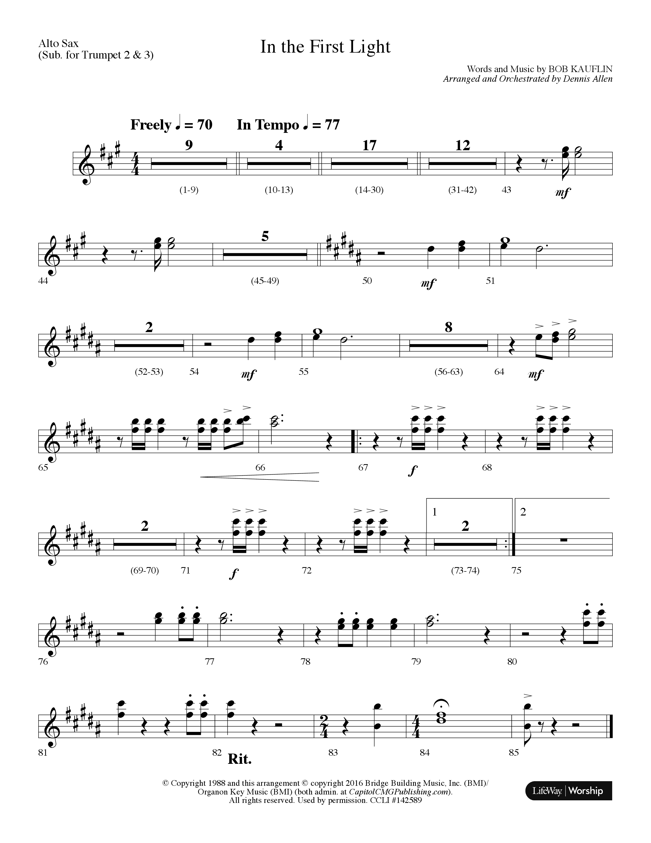 In The First Light (Choral Anthem SATB) Alto Sax (Lifeway Choral / Arr. Dennis Allen)