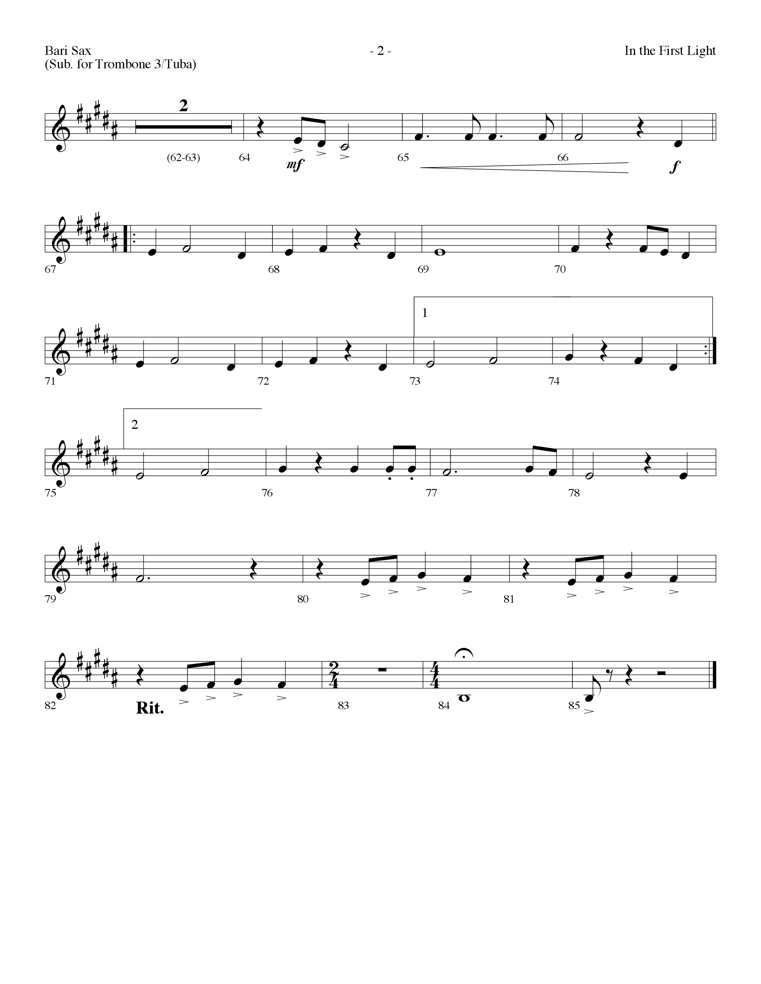 In The First Light (Choral Anthem SATB) Bari Sax (Lifeway Choral / Arr. Dennis Allen)