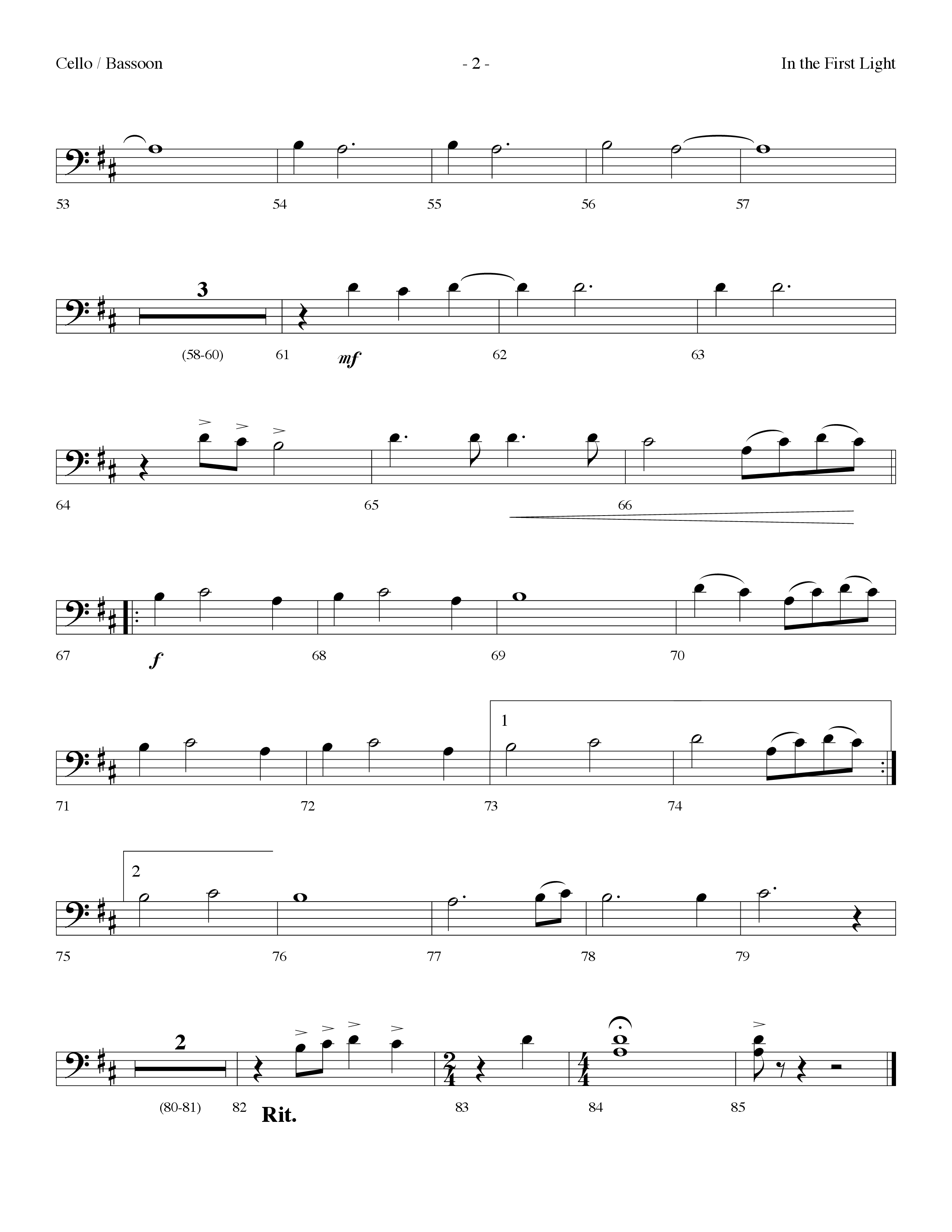 In The First Light (Choral Anthem SATB) Cello (Lifeway Choral / Arr. Dennis Allen)