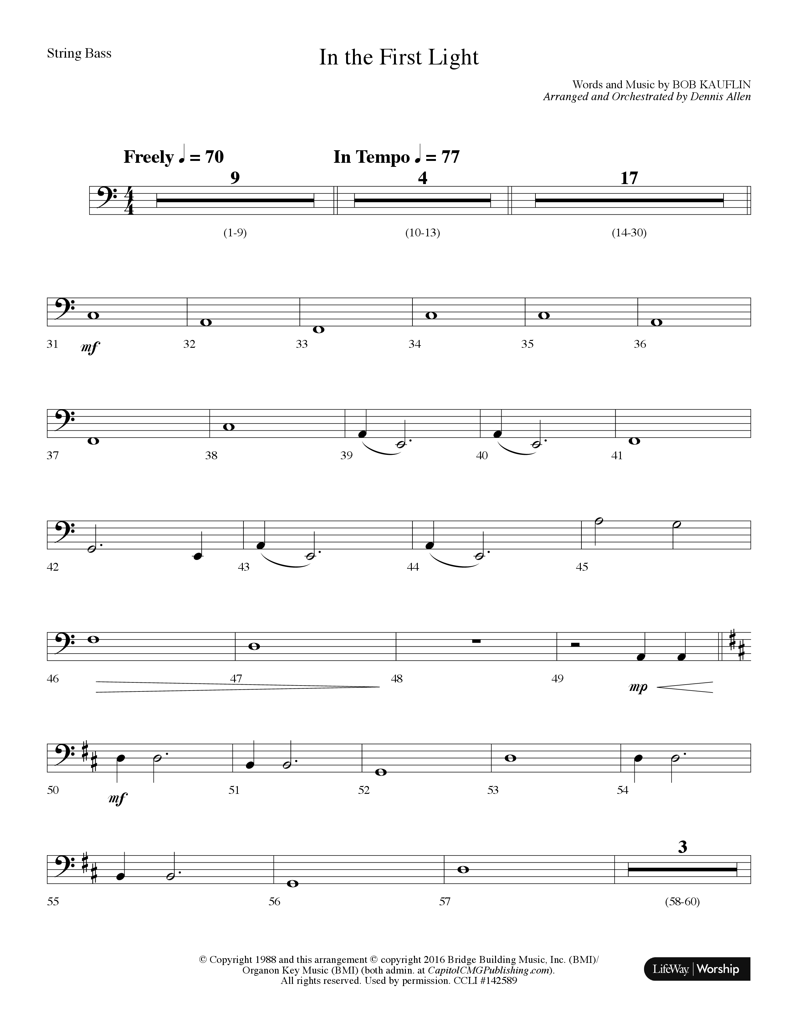 In The First Light (Choral Anthem SATB) String Bass (Lifeway Choral / Arr. Dennis Allen)