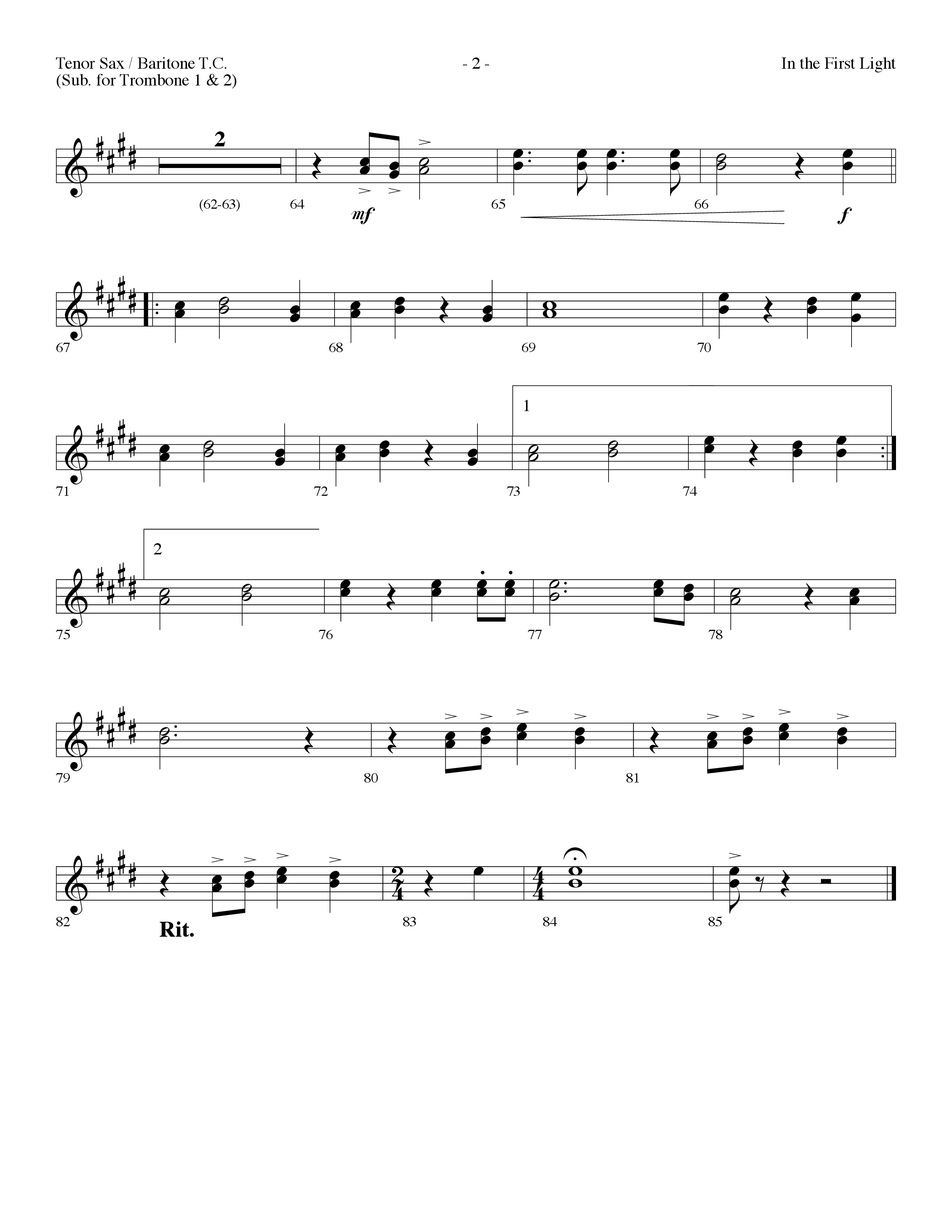 In The First Light (Choral Anthem SATB) Tenor Sax/Baritone T.C. (Lifeway Choral / Arr. Dennis Allen)