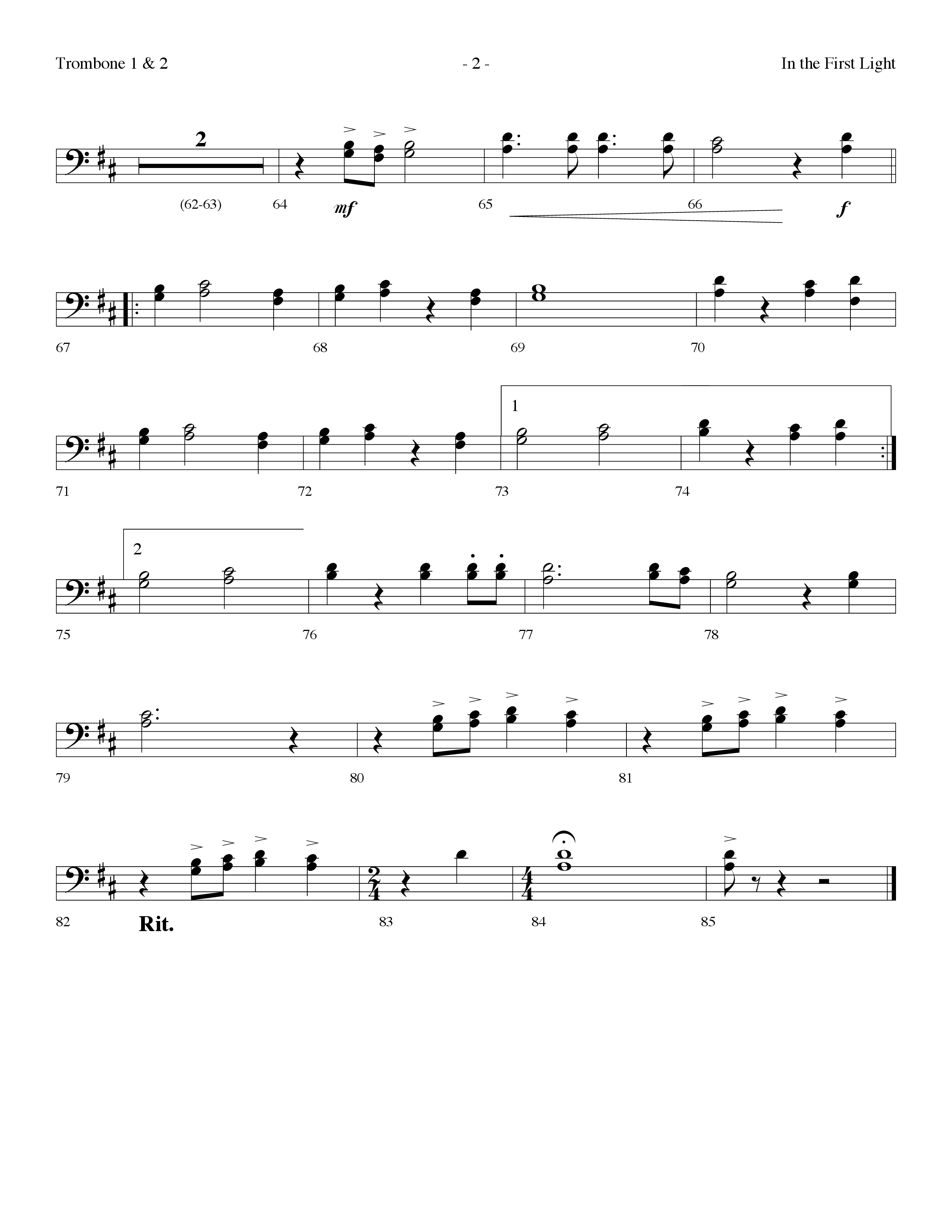In The First Light (Choral Anthem SATB) Trombone 1/2 (Lifeway Choral / Arr. Dennis Allen)