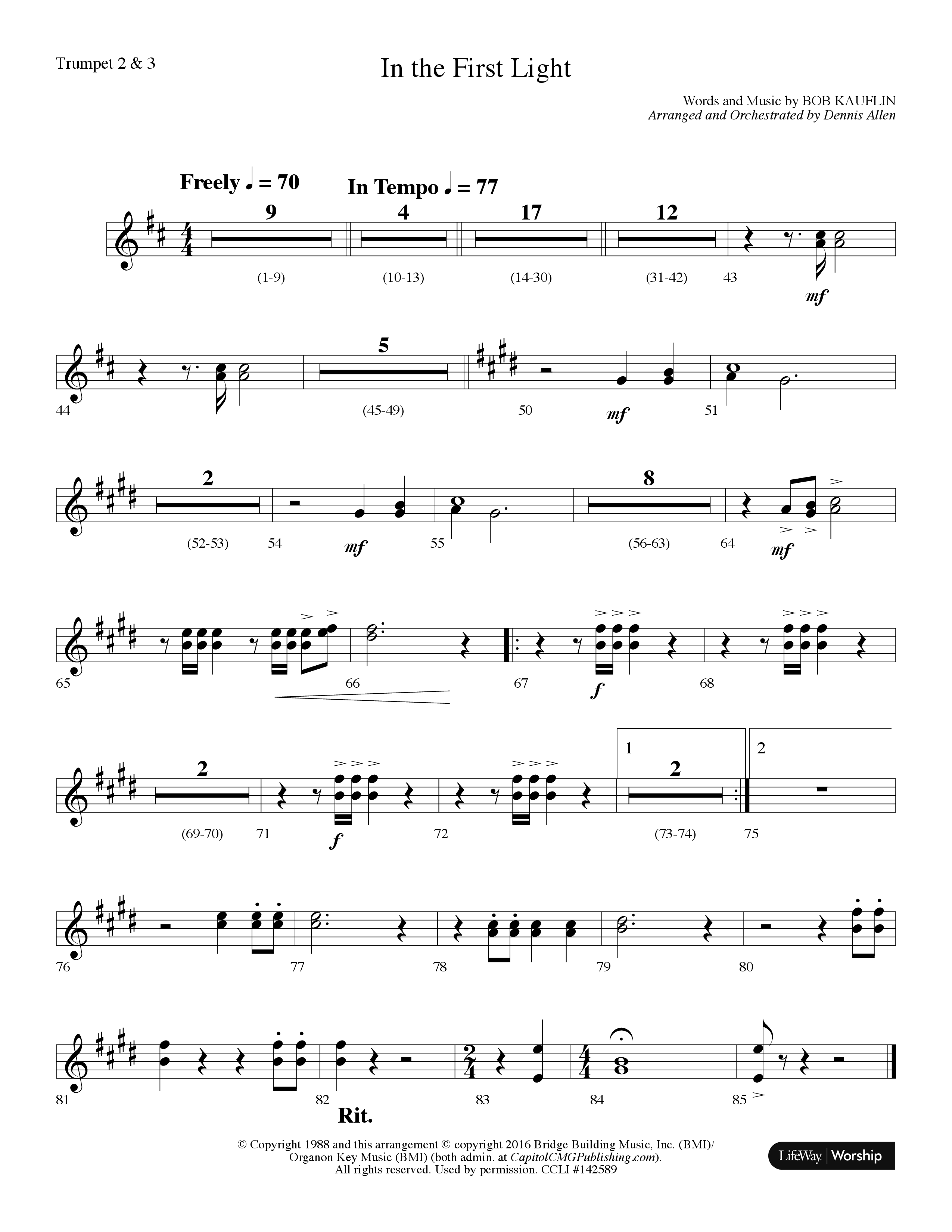 In The First Light (Choral Anthem SATB) Trumpet 2/3 (Lifeway Choral / Arr. Dennis Allen)