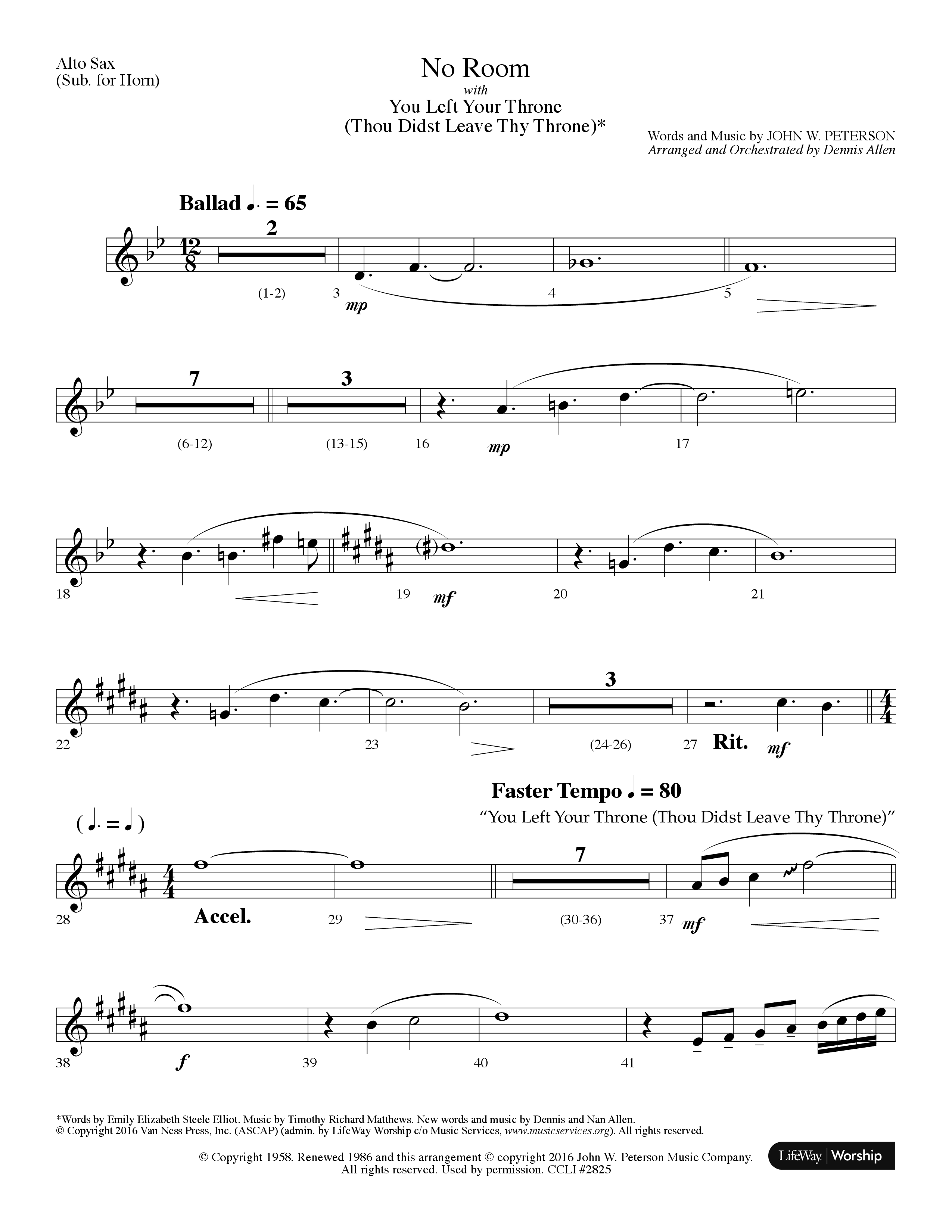 No Room (Choral Anthem SATB) Alto Sax (Lifeway Choral / Arr. Dennis Allen)