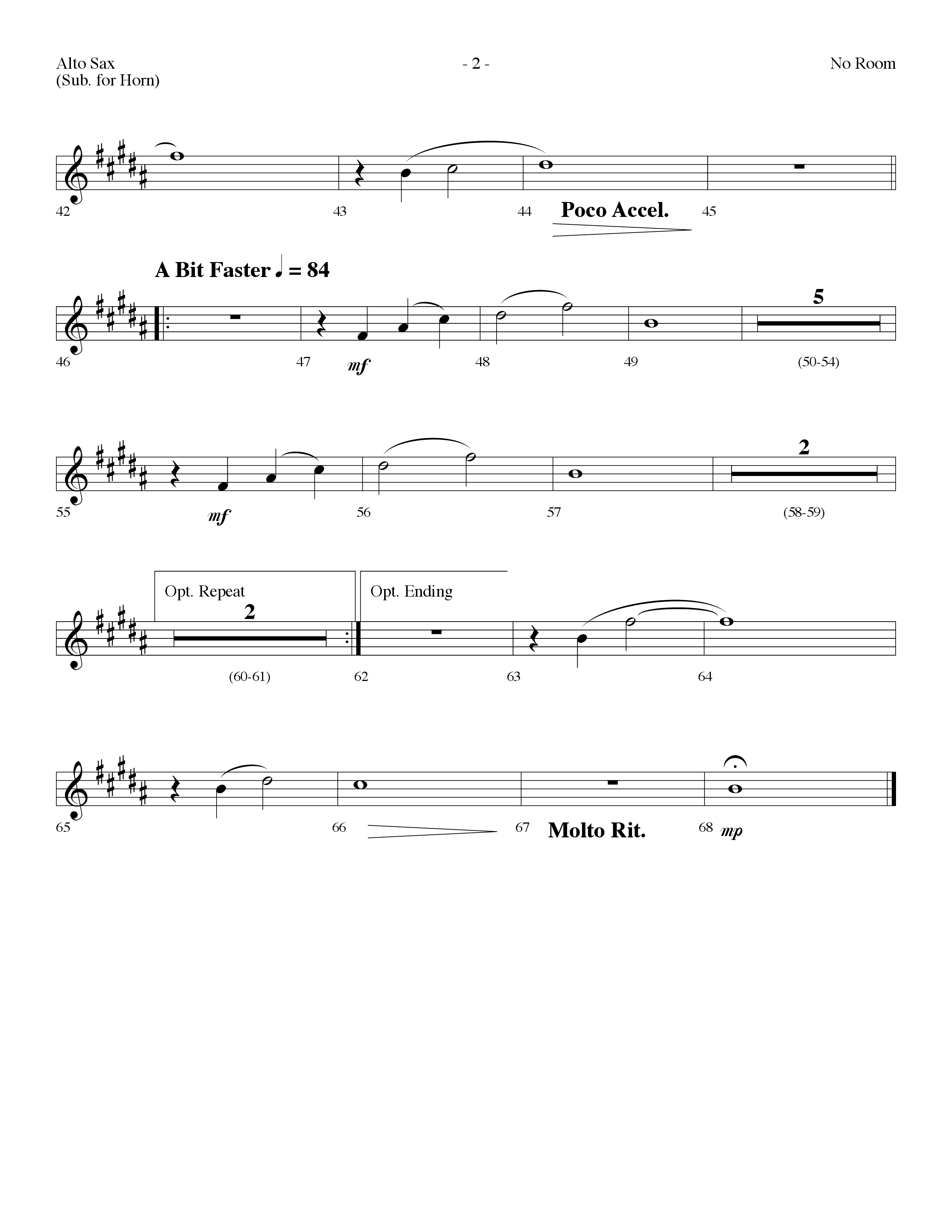No Room (Choral Anthem SATB) Alto Sax (Lifeway Choral / Arr. Dennis Allen)