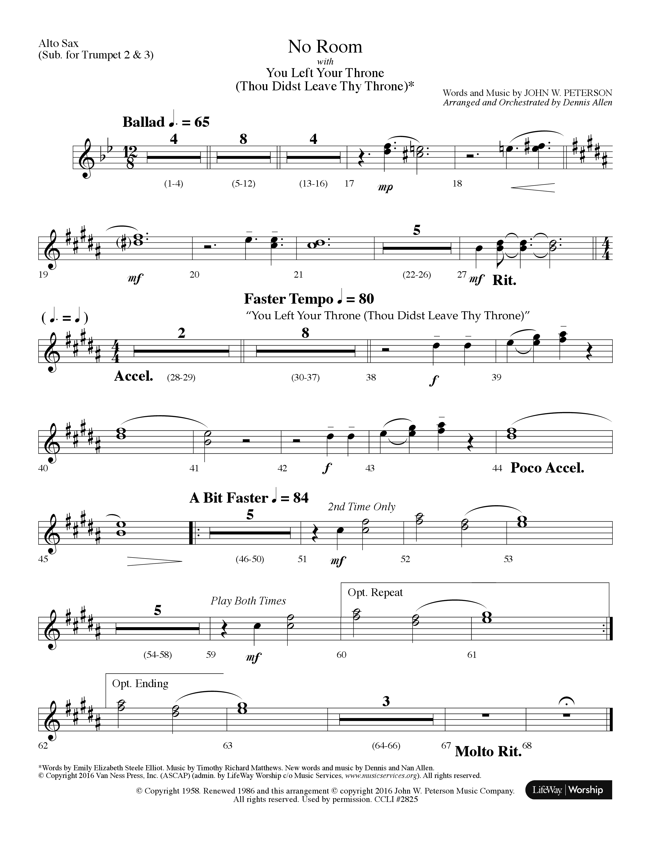No Room (Choral Anthem SATB) Alto Sax (Lifeway Choral / Arr. Dennis Allen)