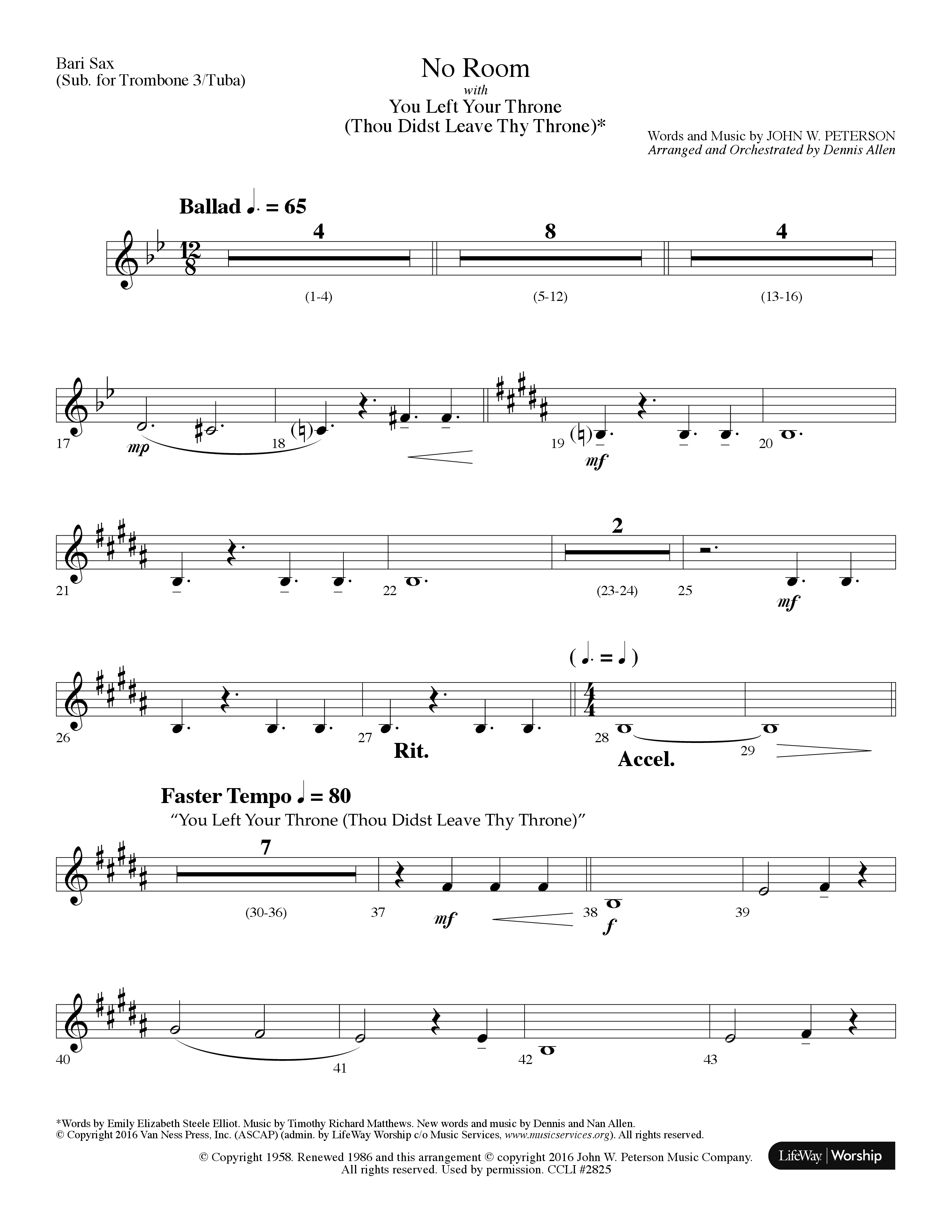 No Room (Choral Anthem SATB) Bari Sax (Lifeway Choral / Arr. Dennis Allen)