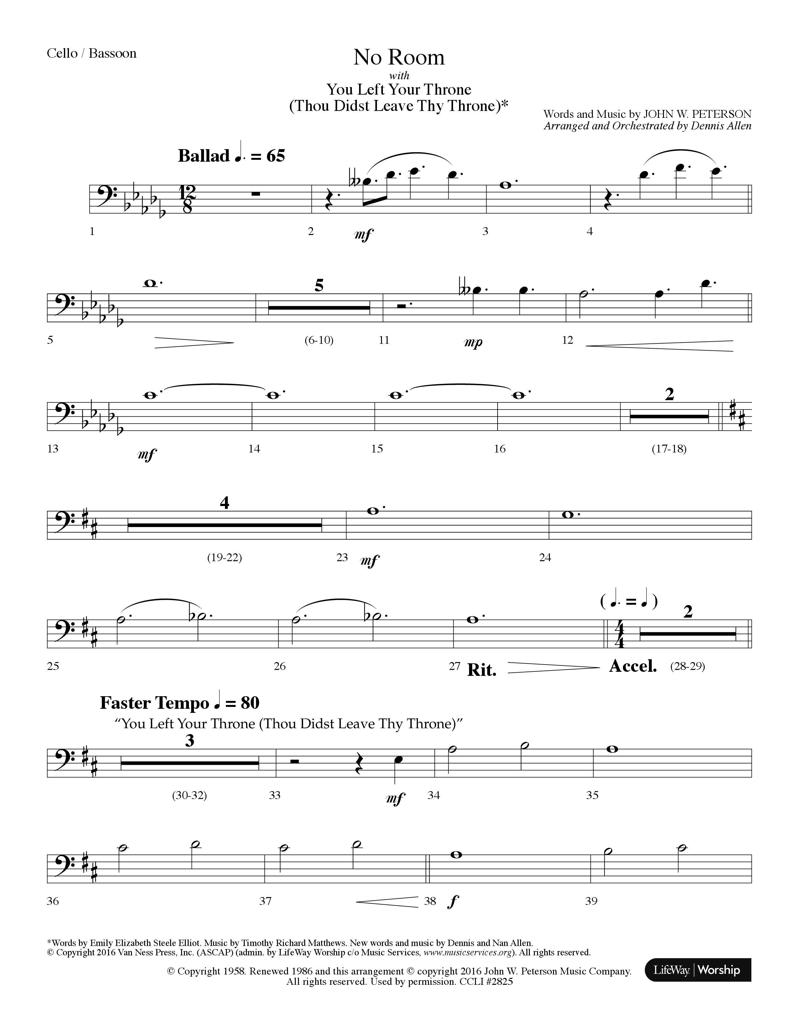 No Room (Choral Anthem SATB) Cello (Lifeway Choral / Arr. Dennis Allen)