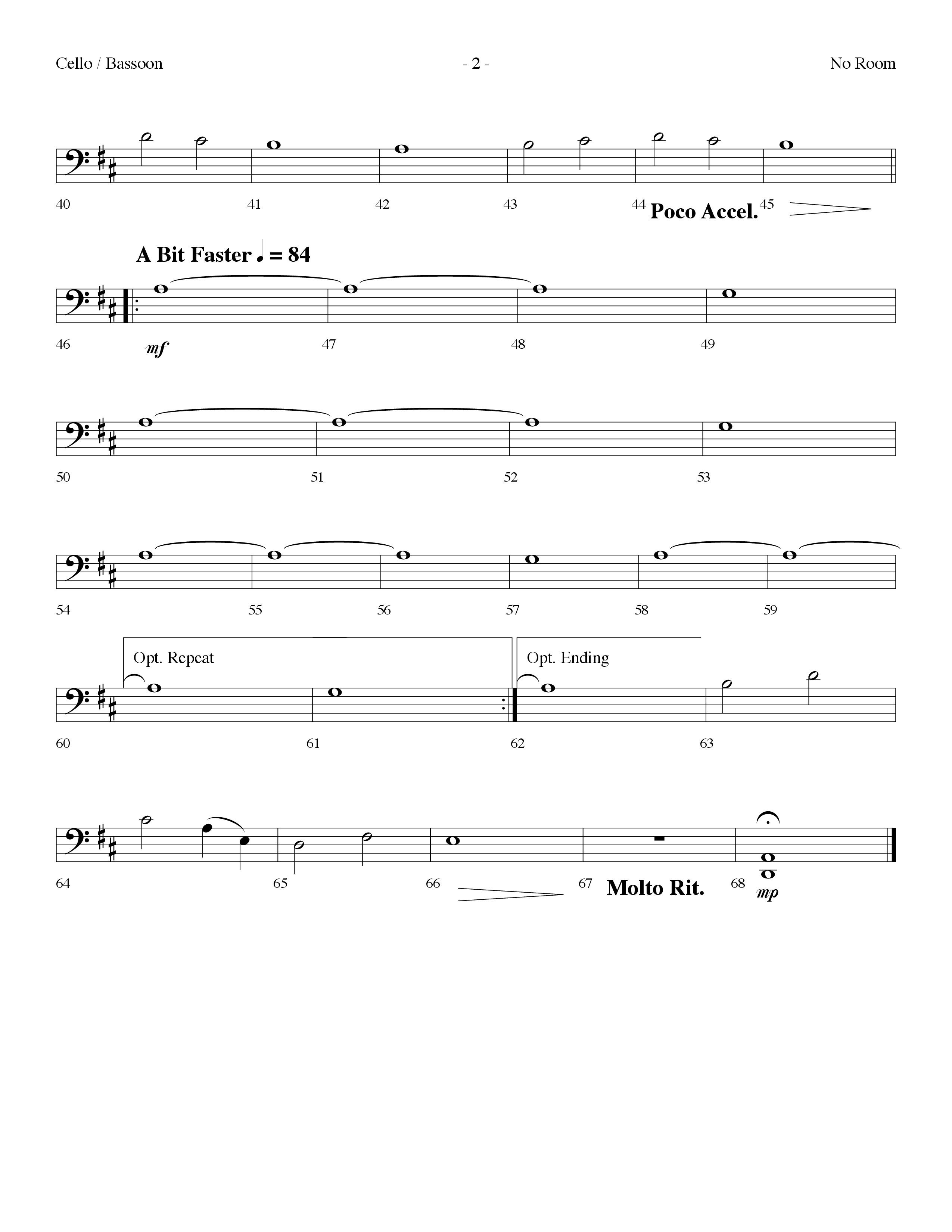 No Room (Choral Anthem SATB) Cello (Lifeway Choral / Arr. Dennis Allen)