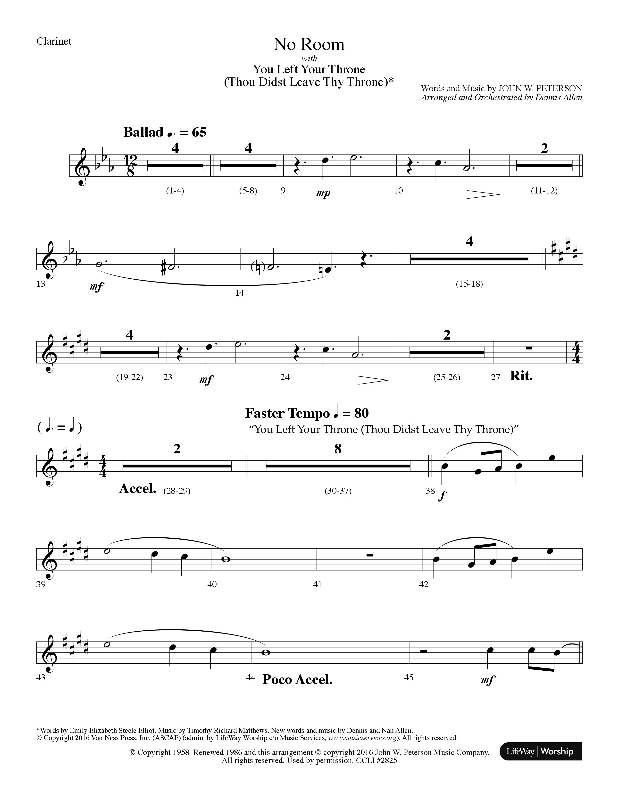 No Room (Choral Anthem SATB) Clarinet (Lifeway Choral / Arr. Dennis Allen)