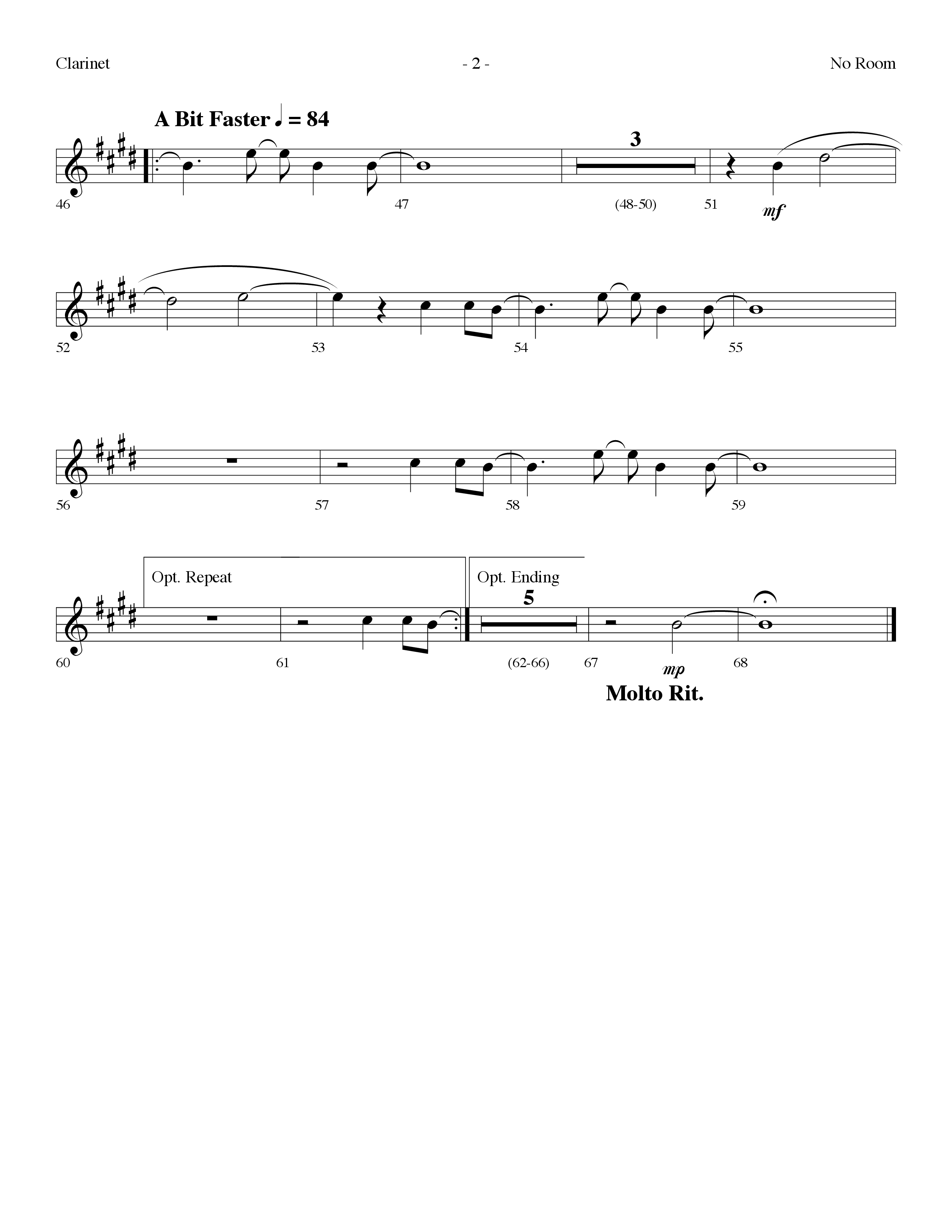 No Room (Choral Anthem SATB) Clarinet (Lifeway Choral / Arr. Dennis Allen)