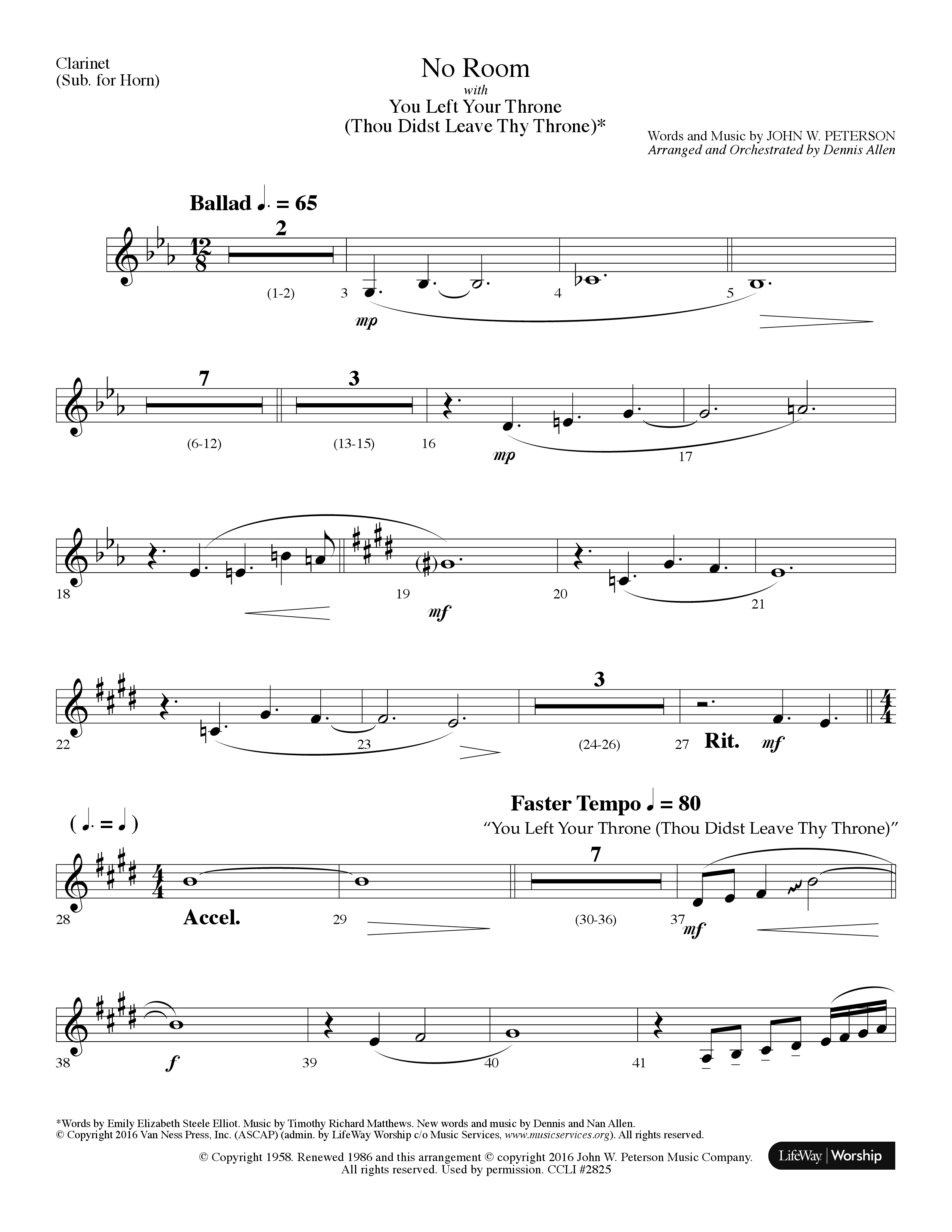 No Room (Choral Anthem SATB) Clarinet (Lifeway Choral / Arr. Dennis Allen)