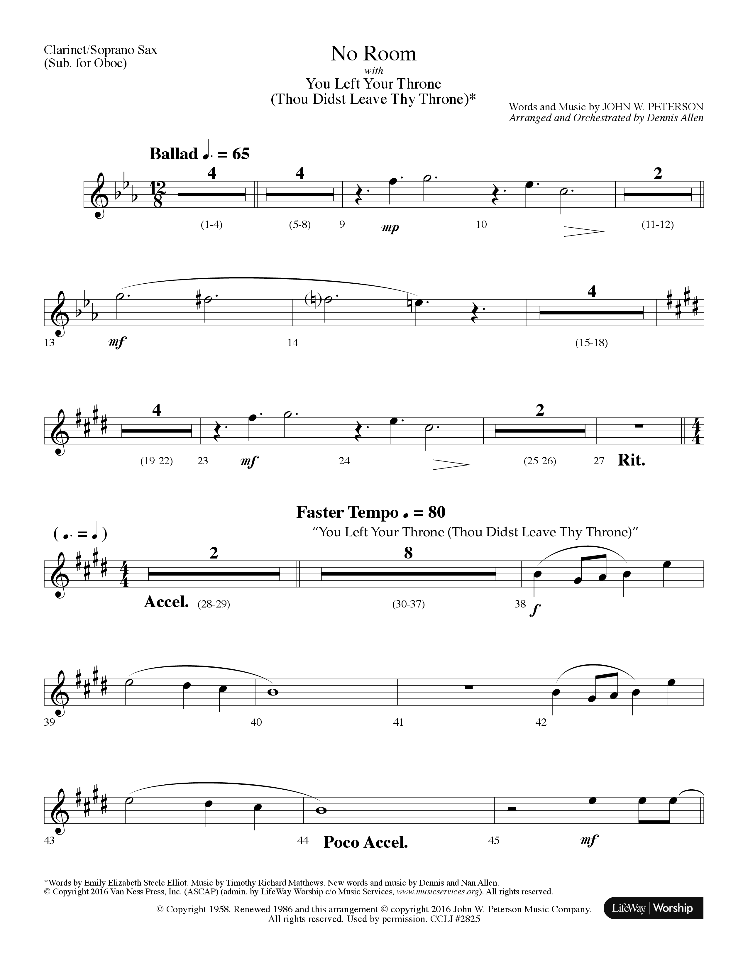 No Room (Choral Anthem SATB) Clarinet/Soprano Sax (Lifeway Choral / Arr. Dennis Allen)