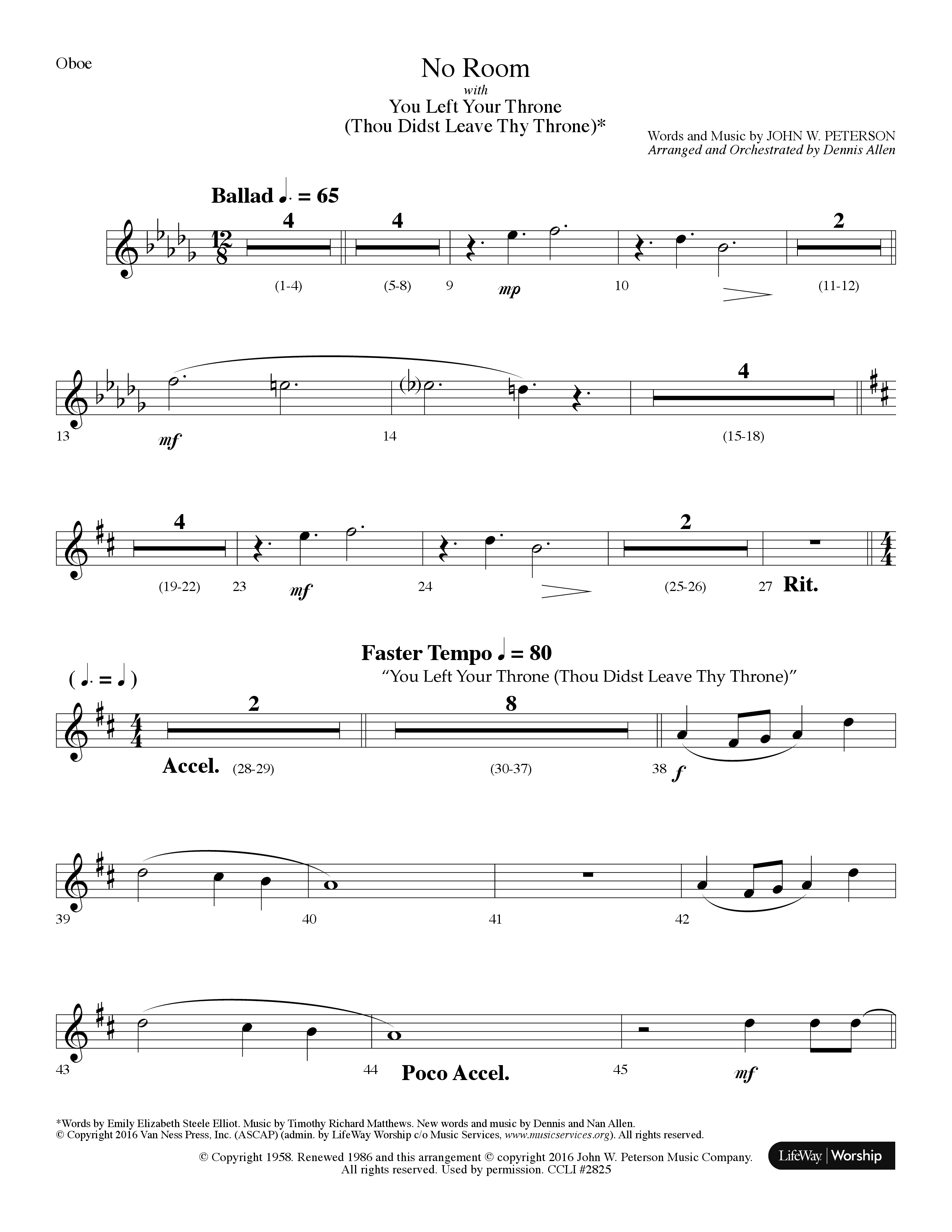No Room (Choral Anthem SATB) Oboe (Lifeway Choral / Arr. Dennis Allen)