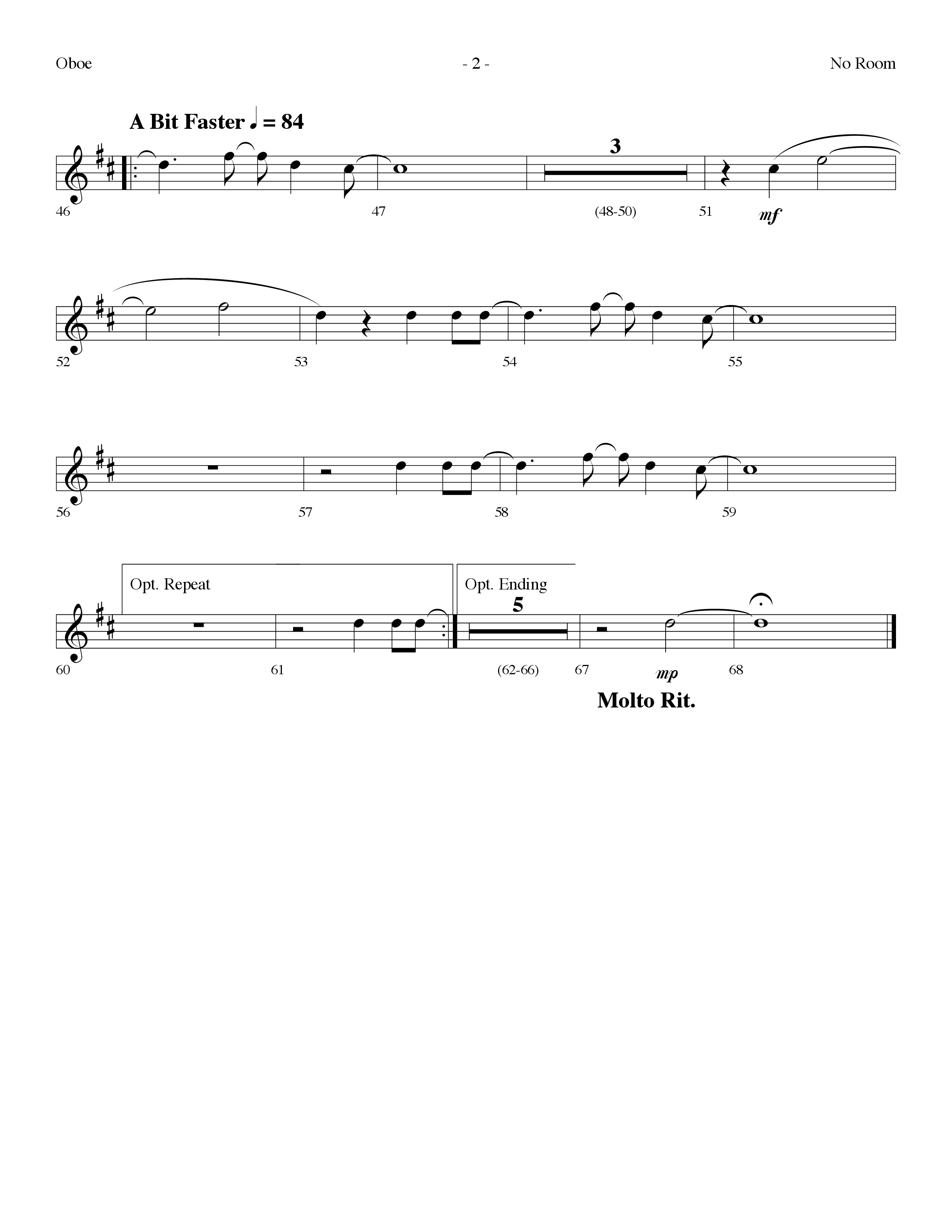 No Room (Choral Anthem SATB) Oboe (Lifeway Choral / Arr. Dennis Allen)
