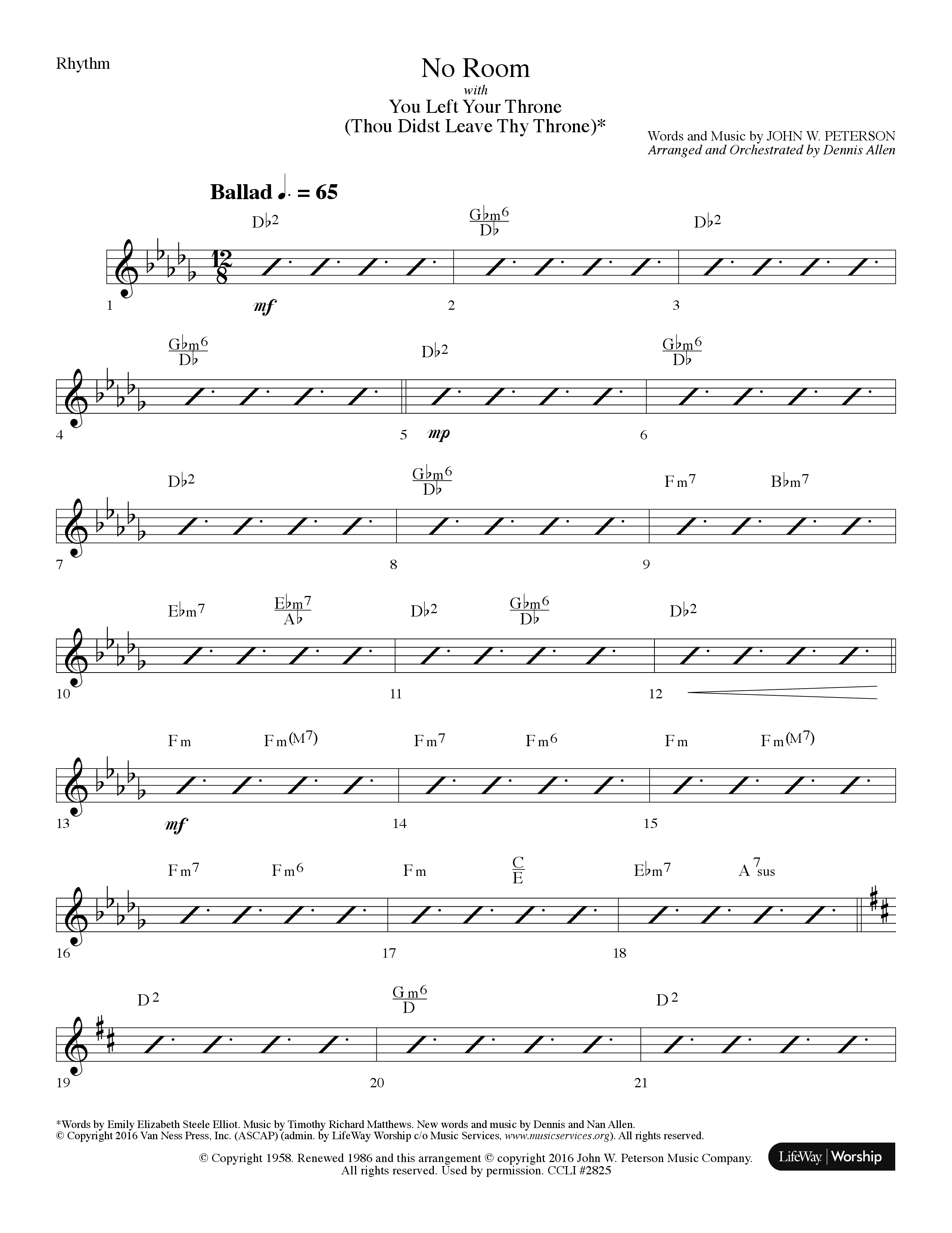 No Room (Choral Anthem SATB) Rhythm Chart (Lifeway Choral / Arr. Dennis Allen)