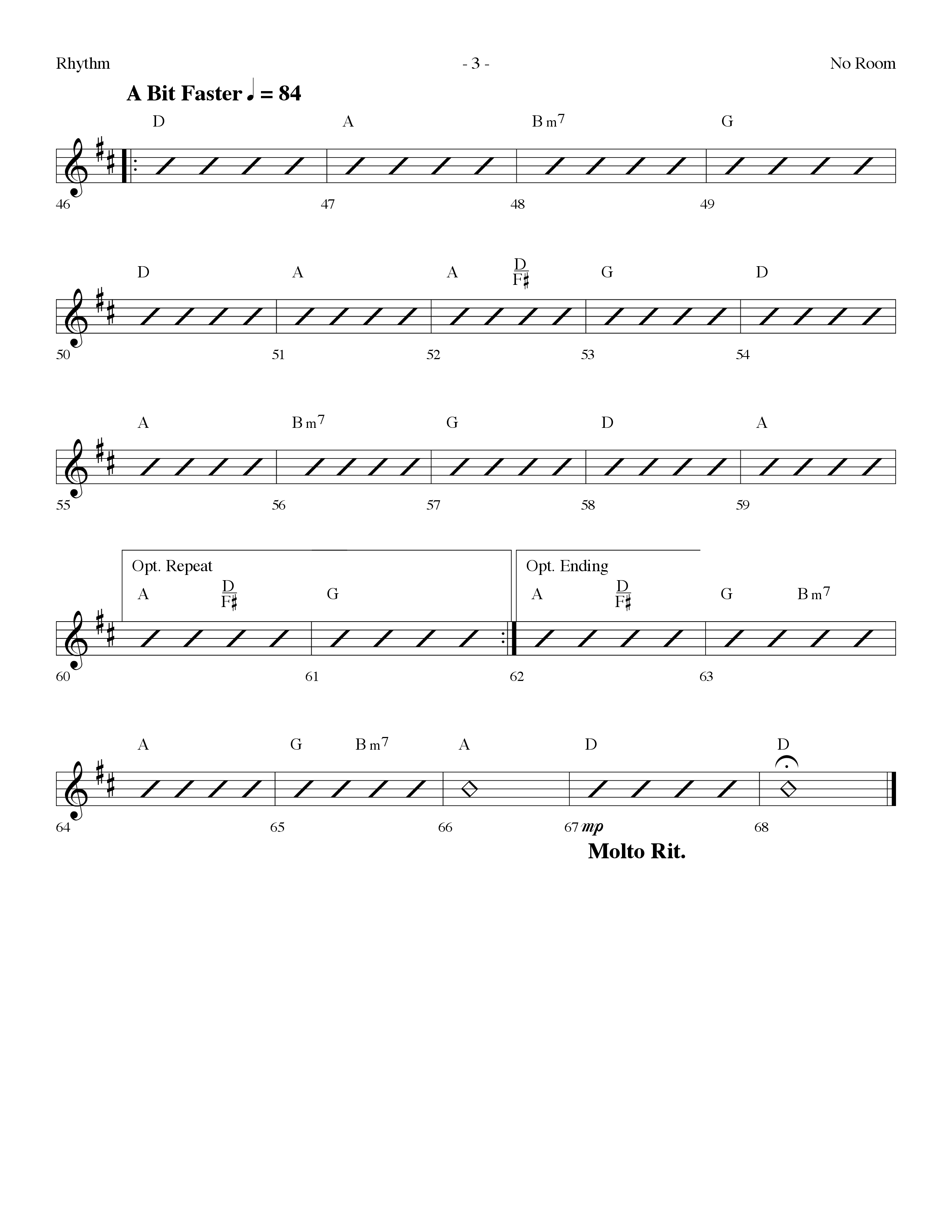 No Room (Choral Anthem SATB) Rhythm Chart (Lifeway Choral / Arr. Dennis Allen)