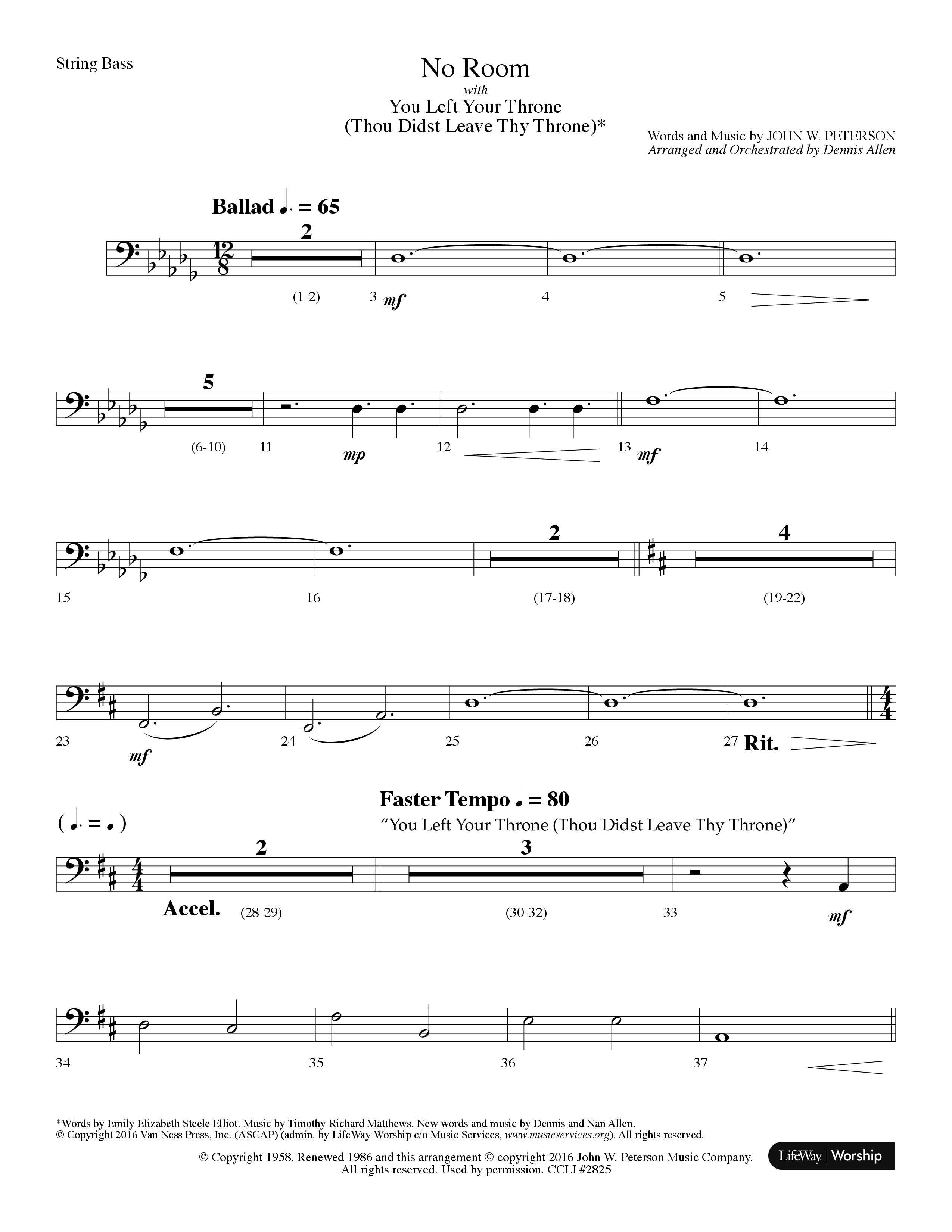 No Room (Choral Anthem SATB) String Bass (Lifeway Choral / Arr. Dennis Allen)