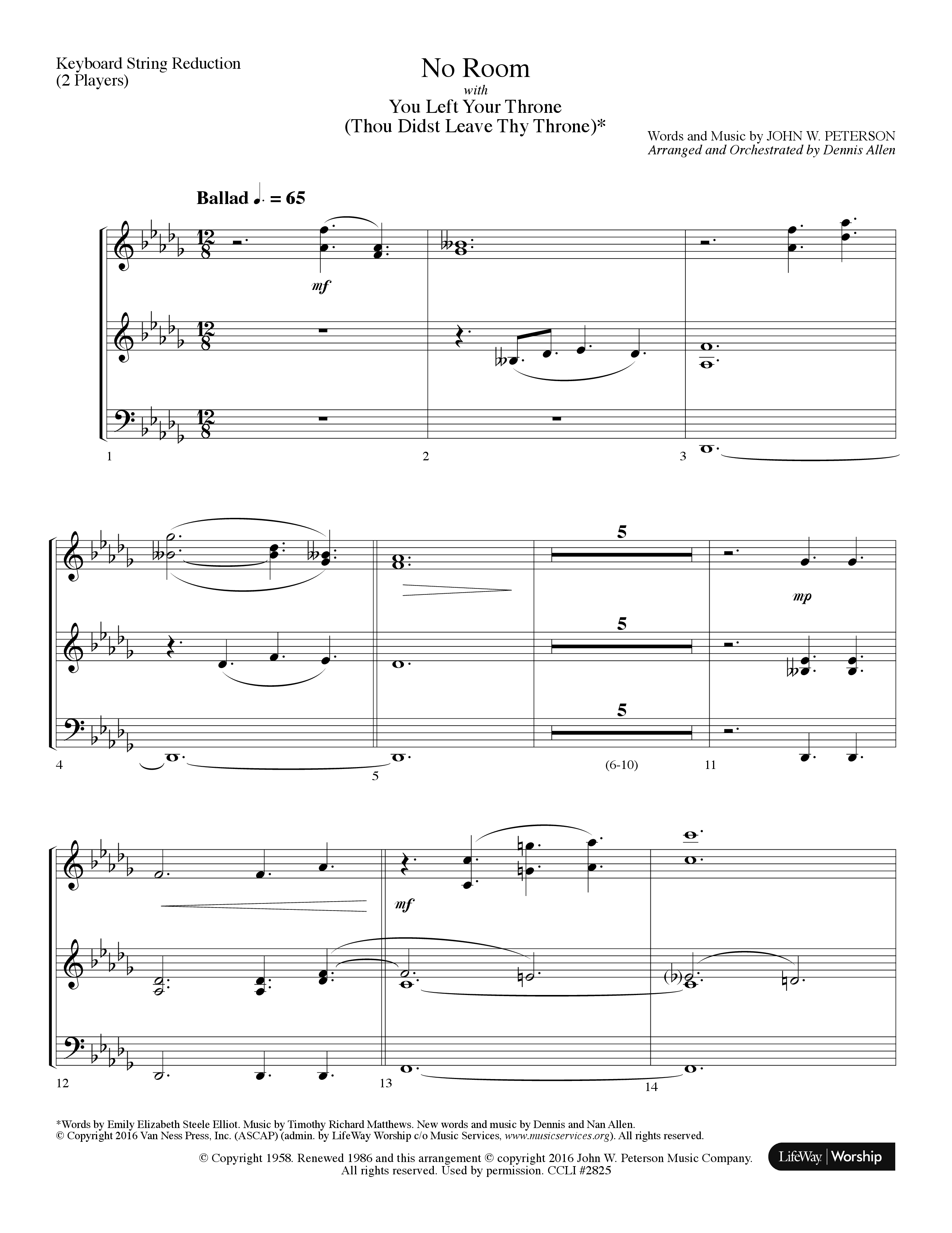 No Room (Choral Anthem SATB) String Reduction (Lifeway Choral / Arr. Dennis Allen)