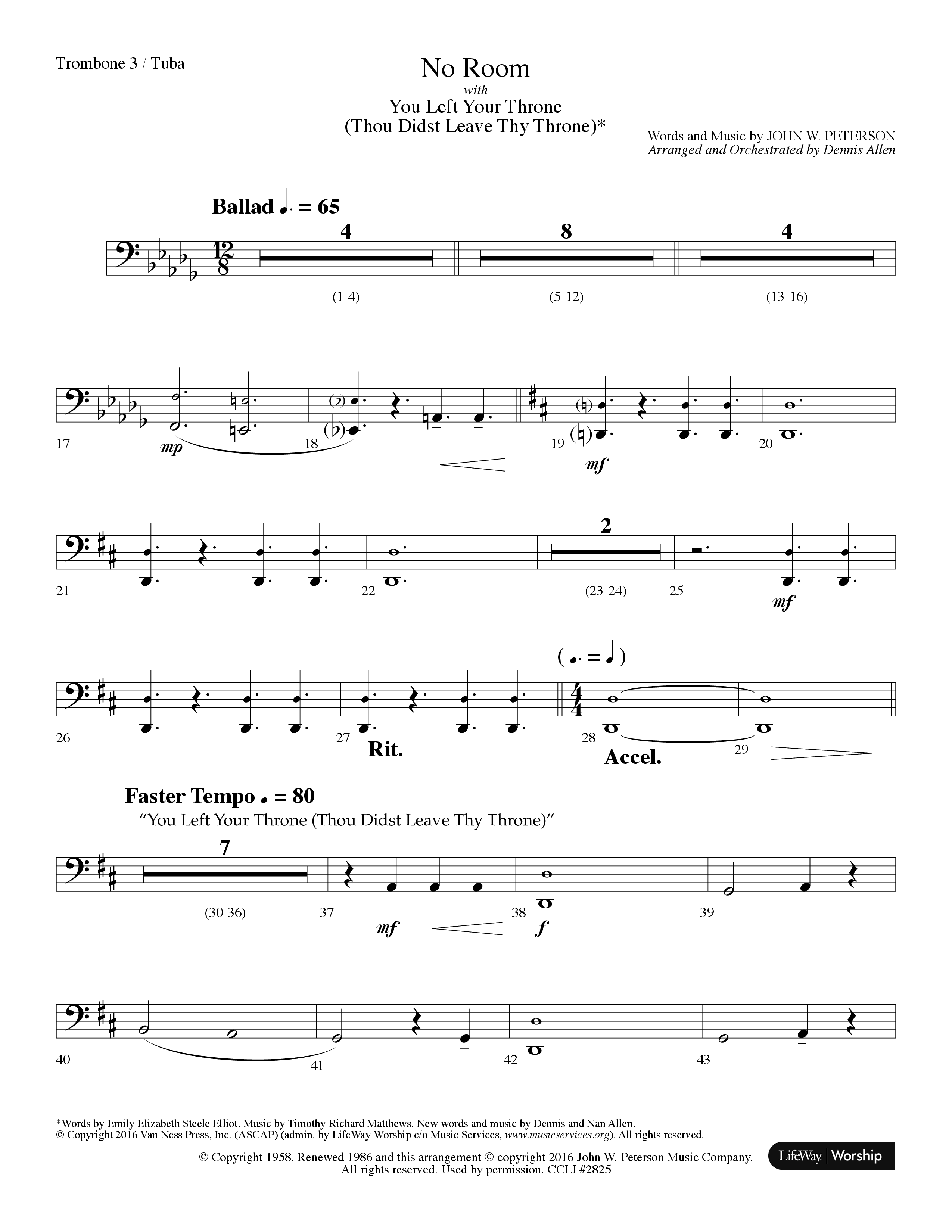 No Room (Choral Anthem SATB) Trombone 3/Tuba (Lifeway Choral / Arr. Dennis Allen)