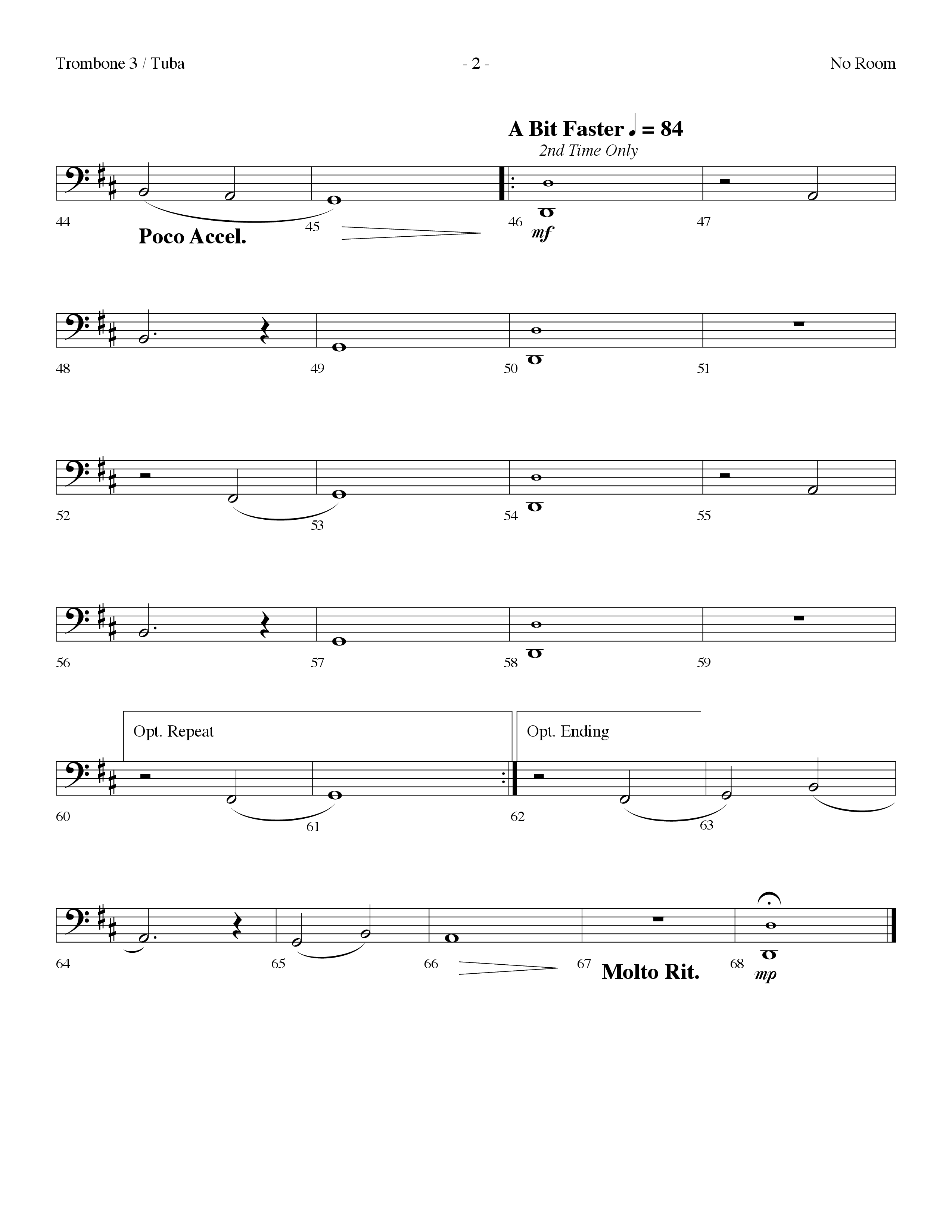 No Room (Choral Anthem SATB) Trombone 3/Tuba (Lifeway Choral / Arr. Dennis Allen)
