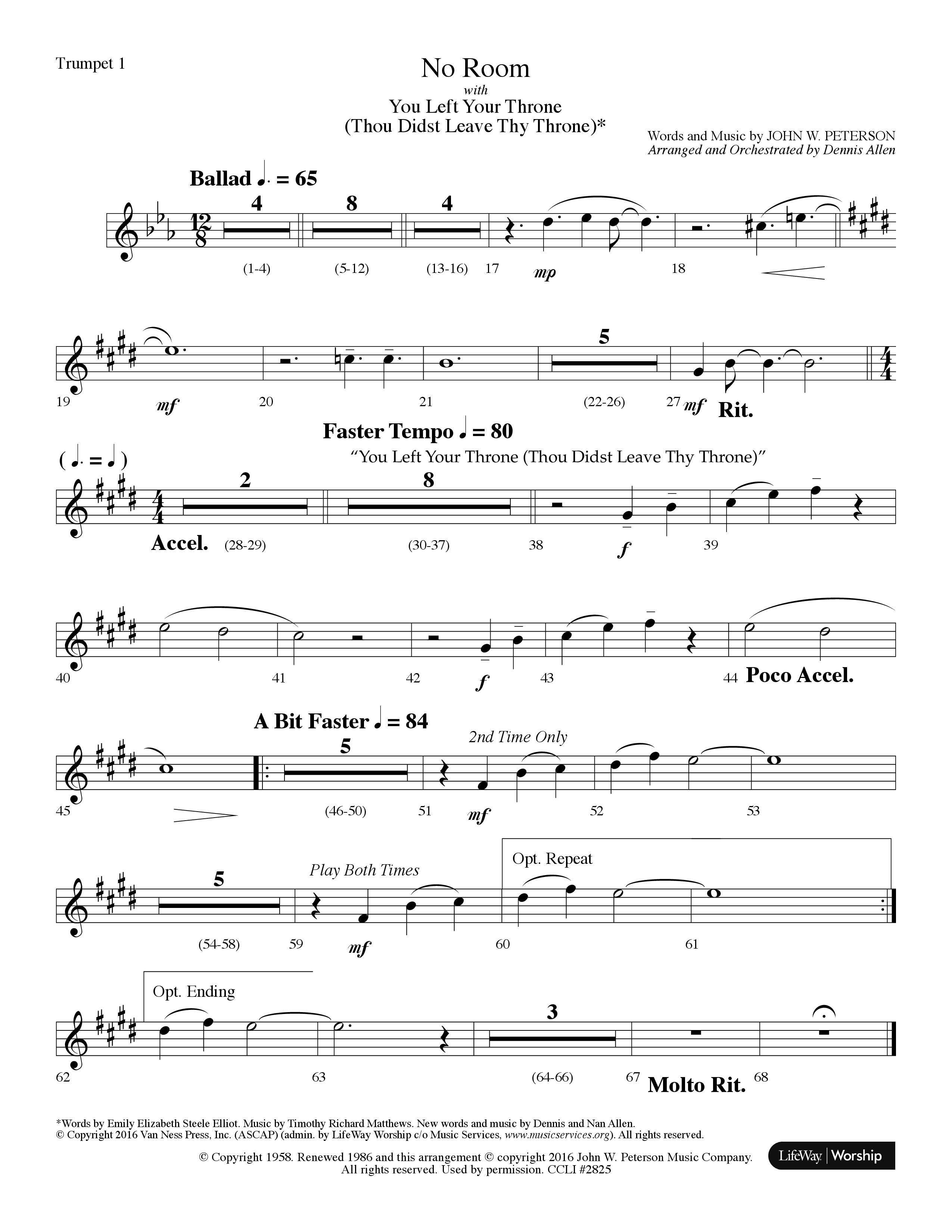 No Room (Choral Anthem SATB) Trumpet 1 (Lifeway Choral / Arr. Dennis Allen)