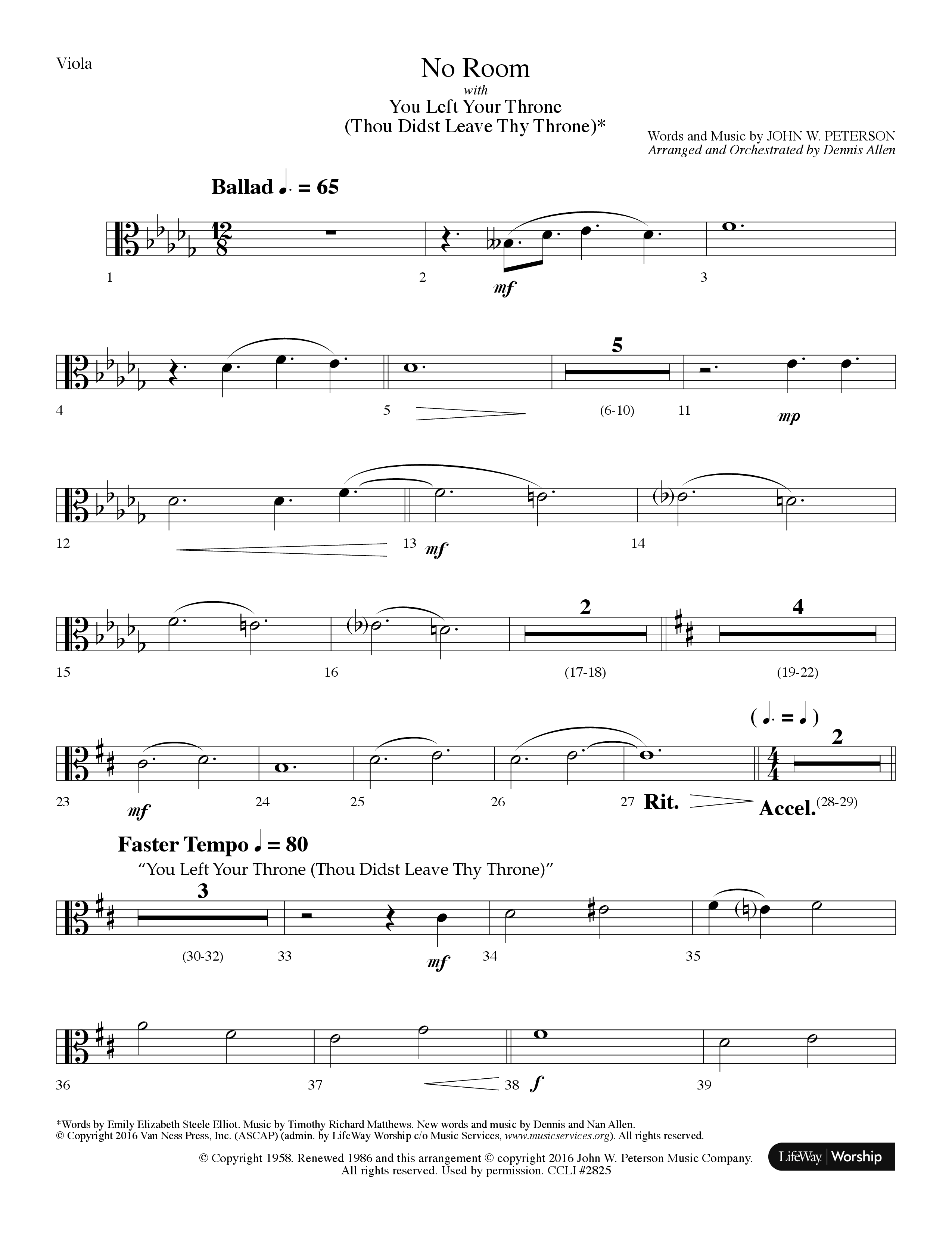 No Room (Choral Anthem SATB) Viola (Lifeway Choral / Arr. Dennis Allen)