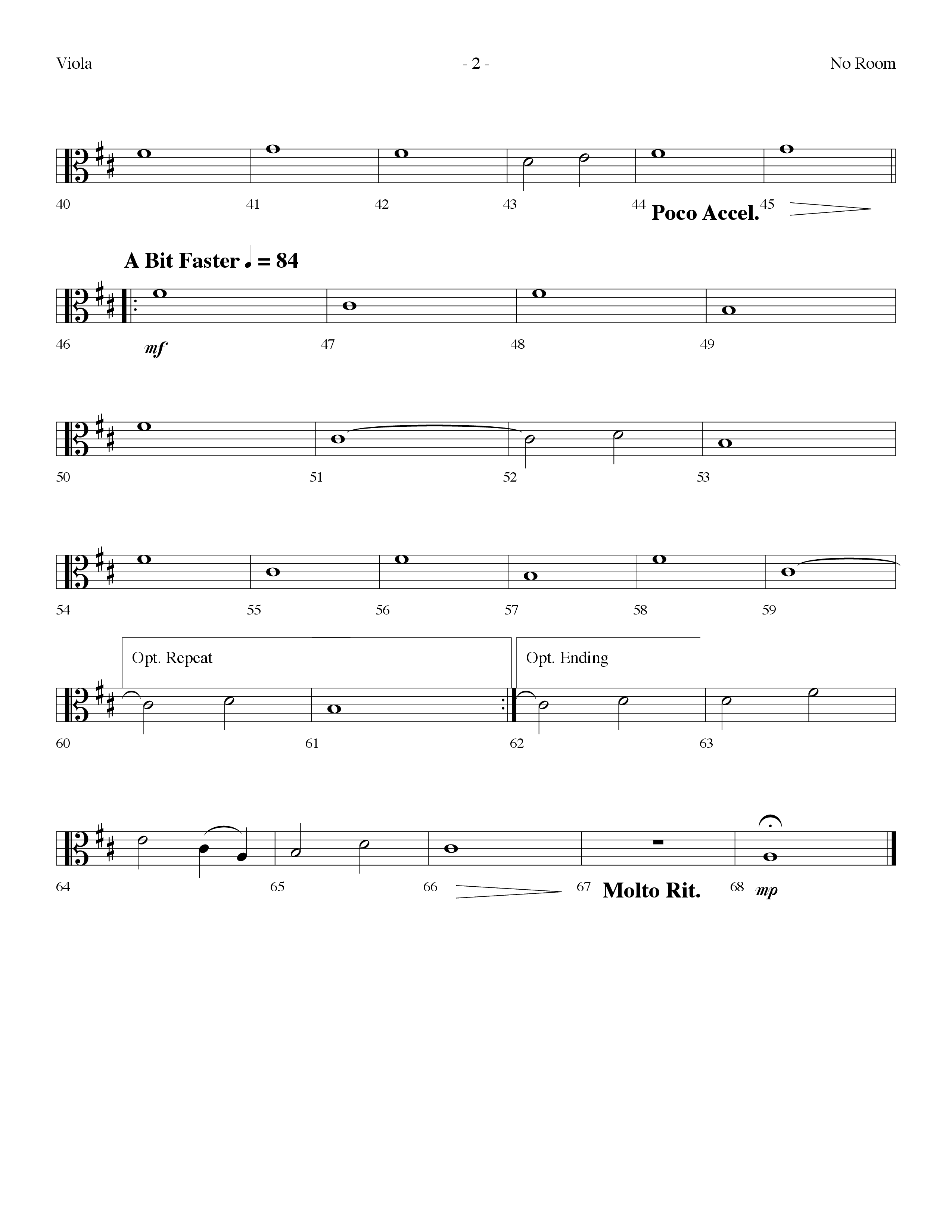 No Room (Choral Anthem SATB) Viola (Lifeway Choral / Arr. Dennis Allen)