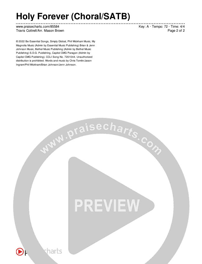 Holy Forever (Choral/SATB) Chords & Lyrics (Travis Cottrell / Arr. Mason Brown)