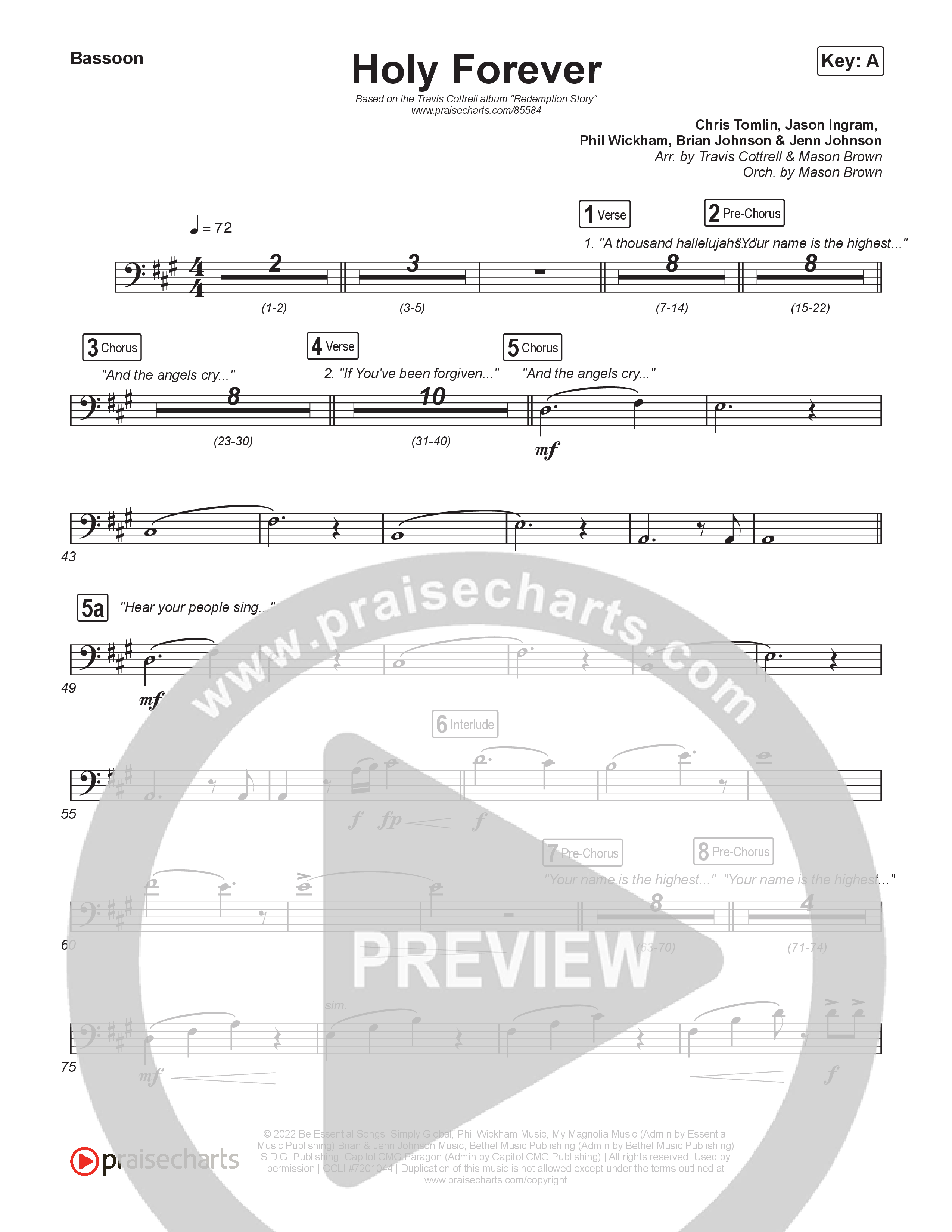 Holy Forever (Choral/SATB) Bassoon (Travis Cottrell / Arr. Mason Brown)