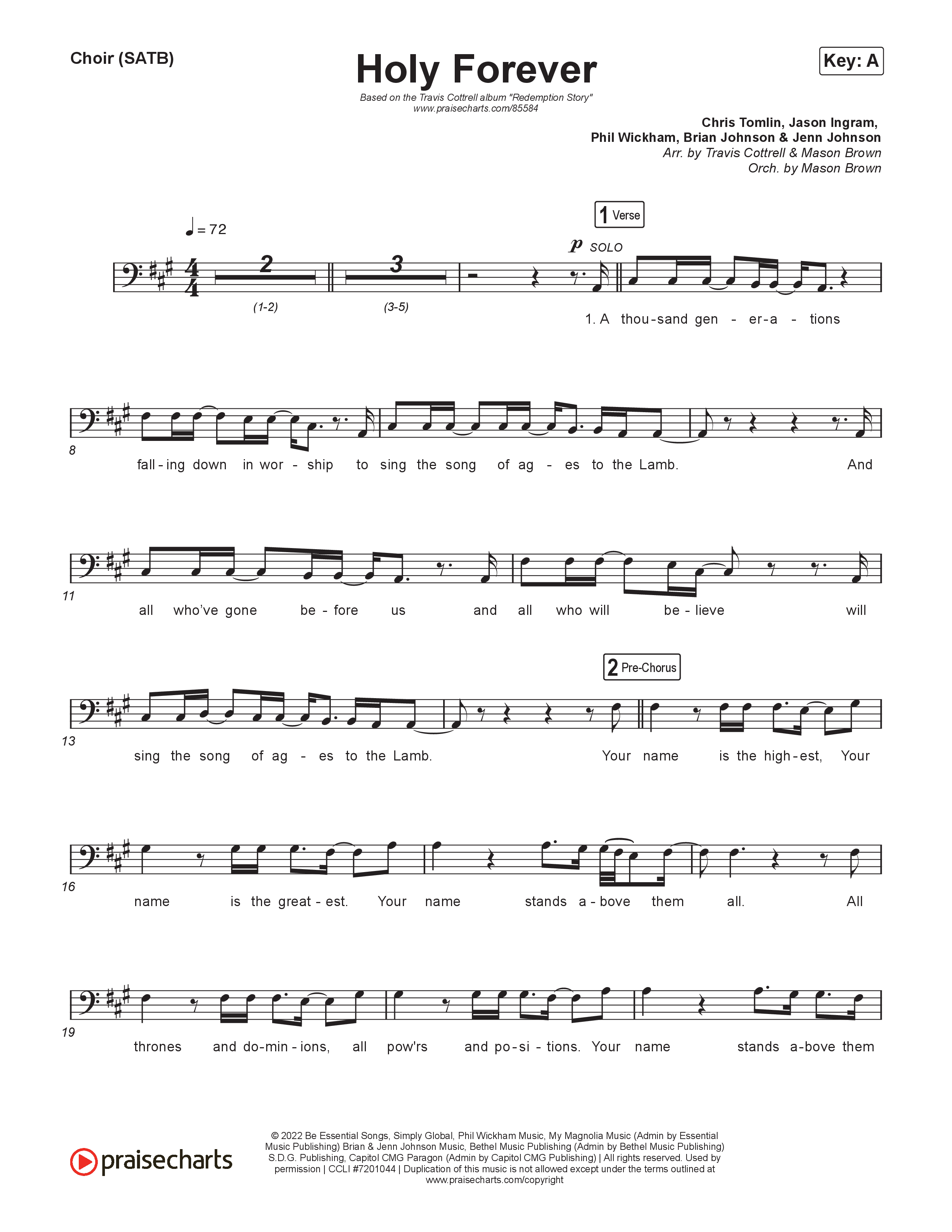 Holy Forever (Choral/SATB) Choir Sheet (SATB) (Travis Cottrell / Arr. Mason Brown)
