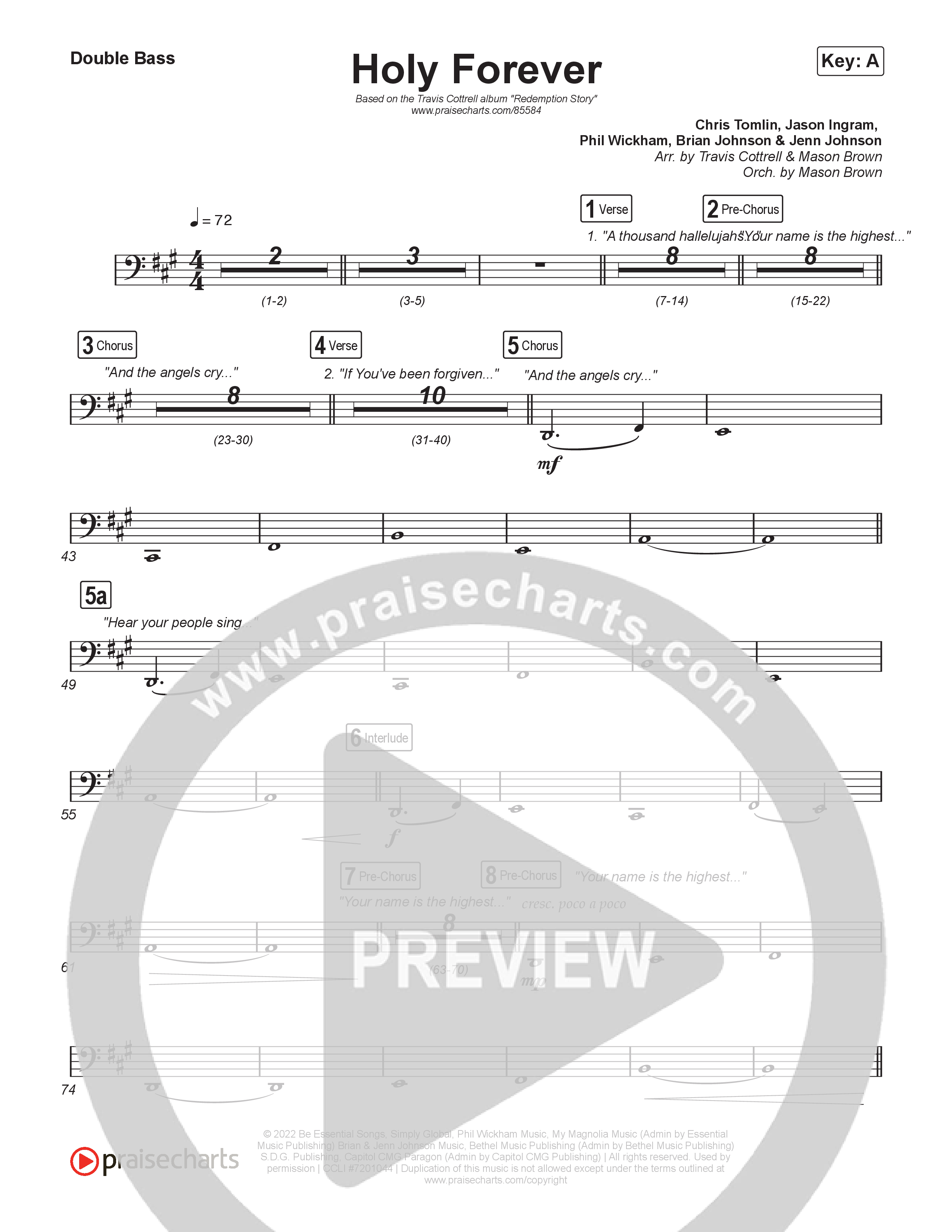 Holy Forever (Choral/SATB) String Bass (Travis Cottrell / Arr. Mason Brown)