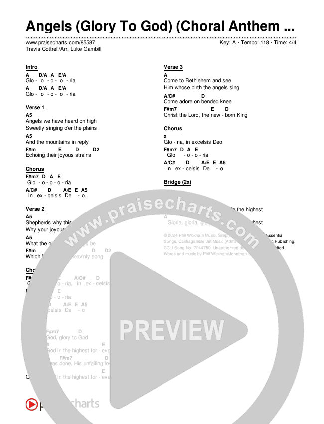 Angels (Glory To God) (Choral Anthem SATB) Chords & Lyrics (Phil Wickham / Arr. Luke Gambill)