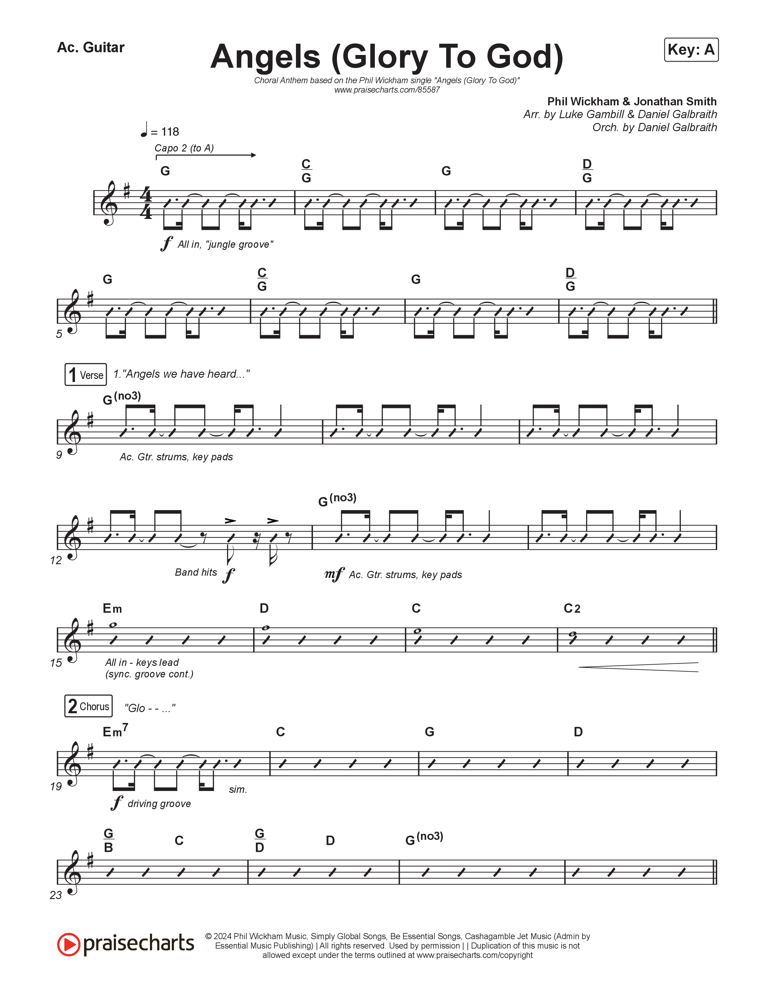 Angels (Glory To God) (Choral Anthem SATB) Acoustic Guitar (Phil Wickham / Arr. Luke Gambill)