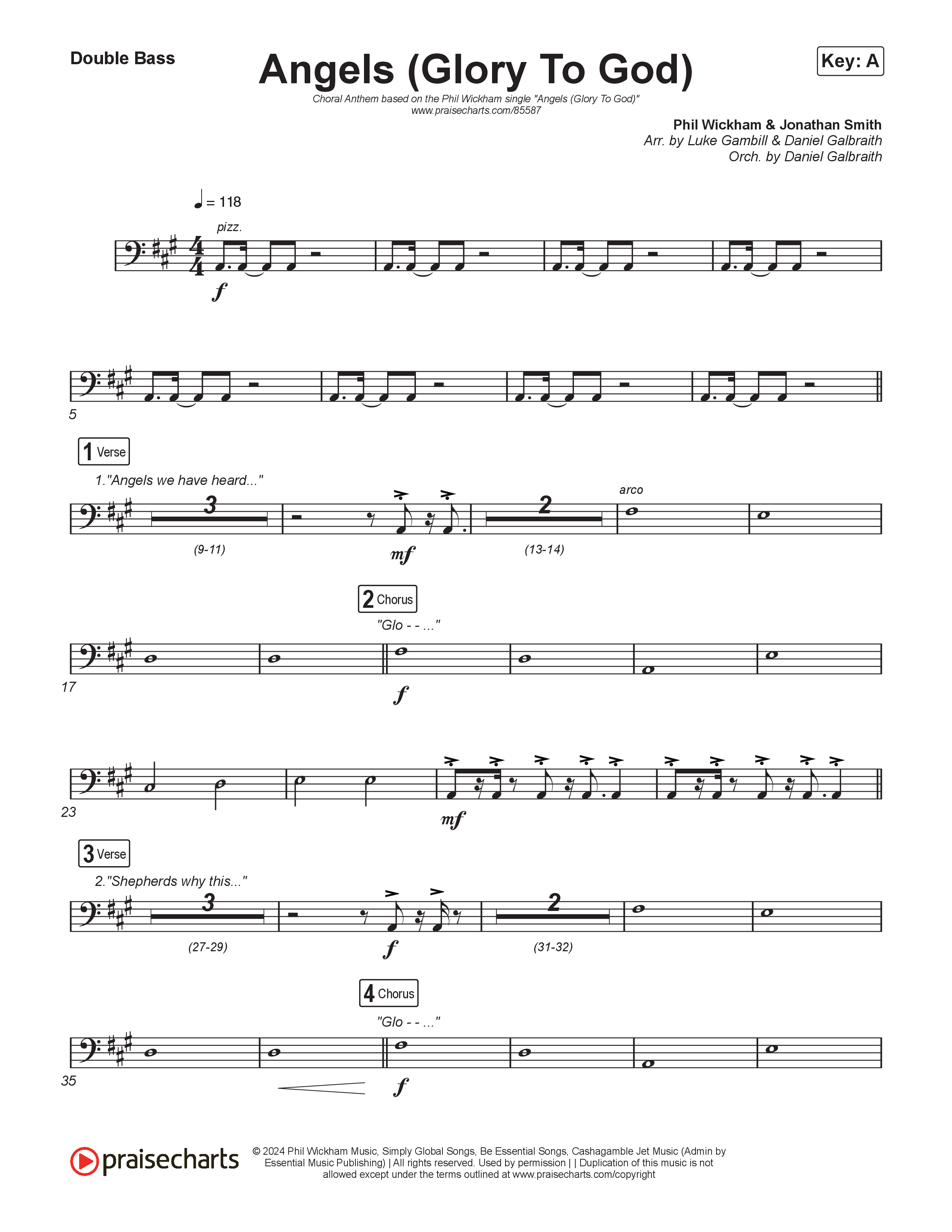 Angels (Glory To God) (Choral Anthem SATB) String Bass (Phil Wickham / Arr. Luke Gambill)