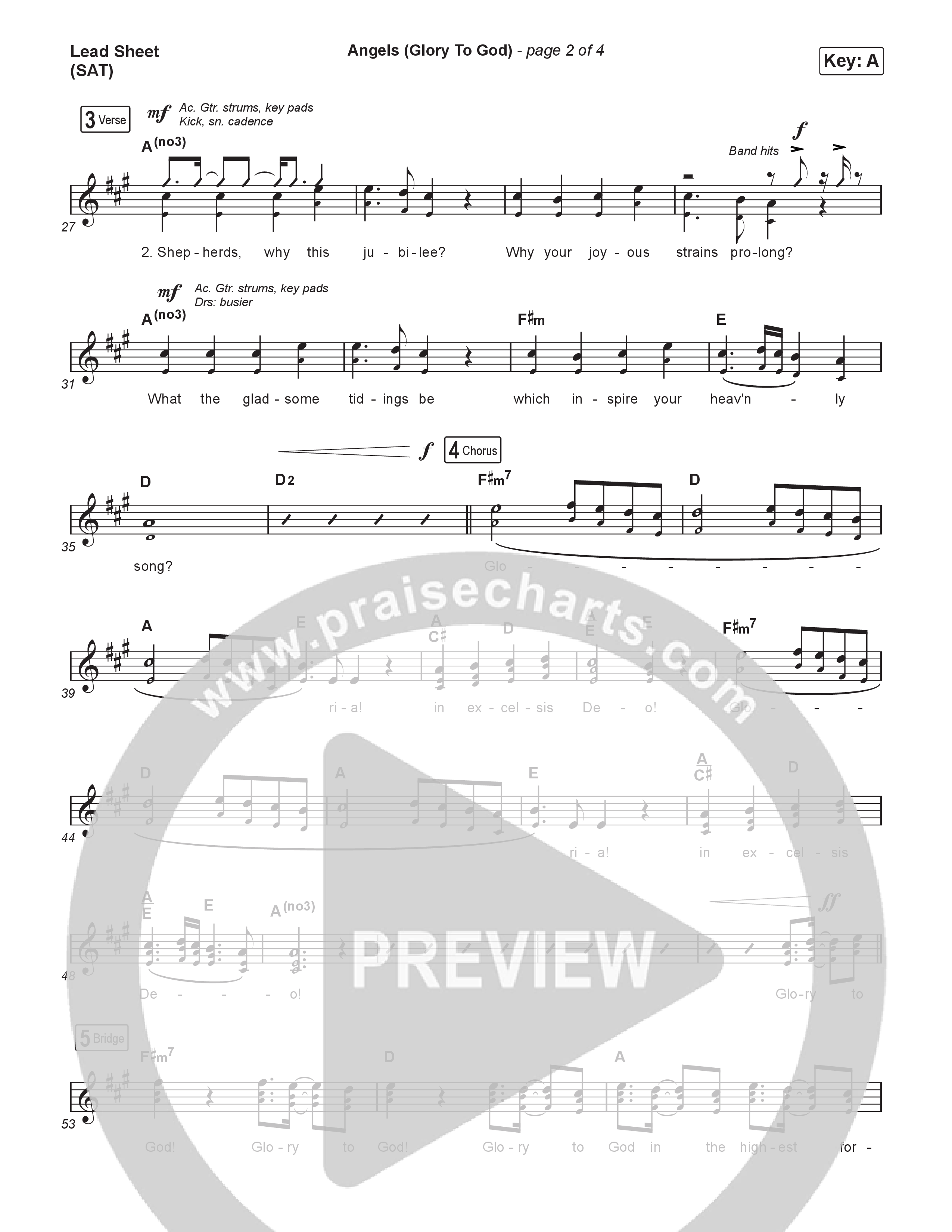 Angels (Glory To God) (Choral Anthem SATB) Lead Sheet (SAT) (Phil Wickham / Arr. Luke Gambill)