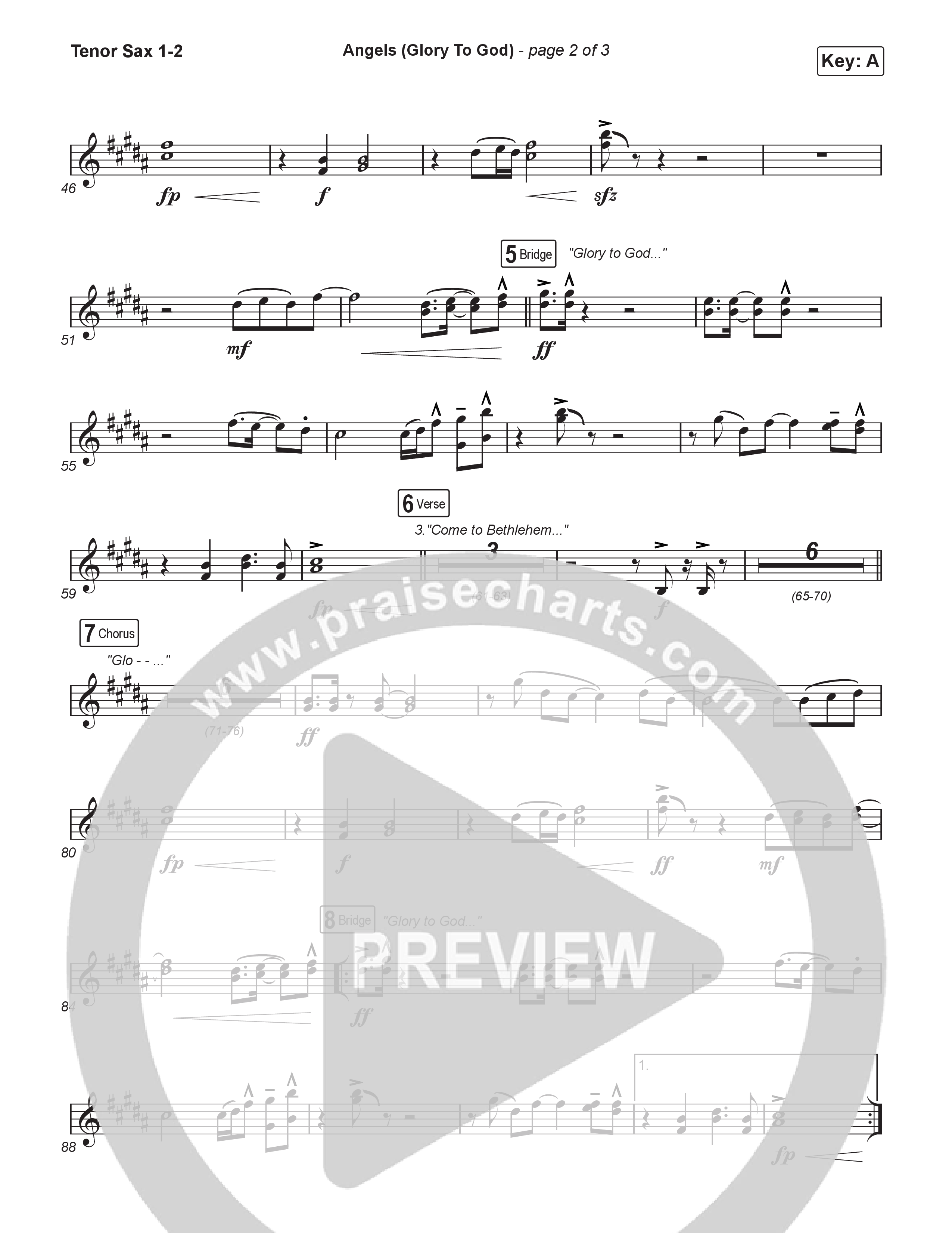 Angels (Glory To God) (Choral Anthem SATB) Tenor Sax 1,2 (Phil Wickham / Arr. Luke Gambill)