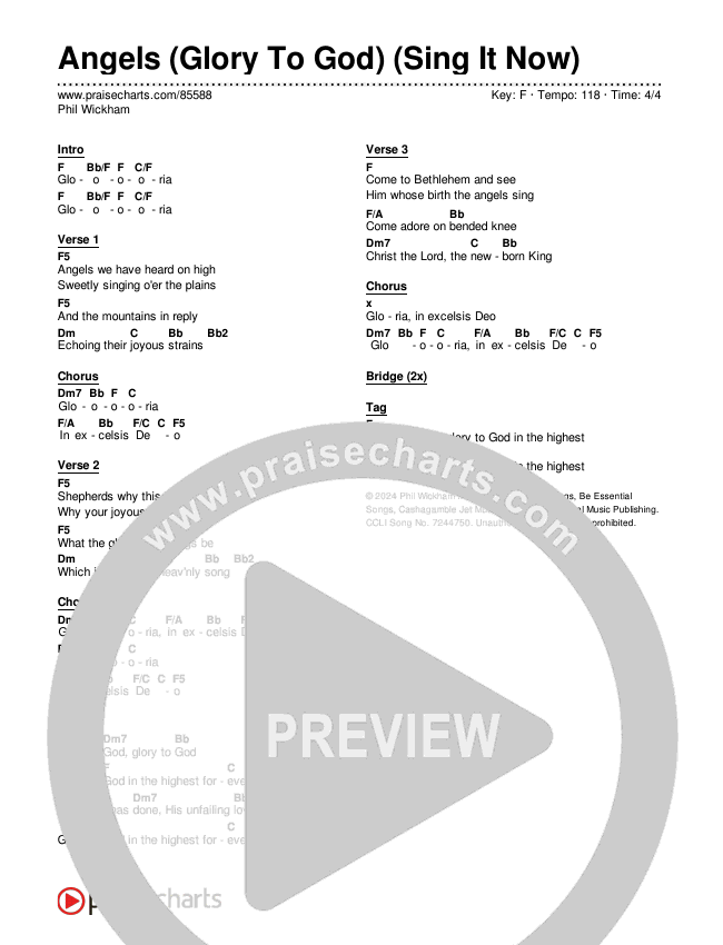 Angels (Glory To God) (Sing It Now) Chords & Lyrics (Phil Wickham / Arr. Luke Gambill)