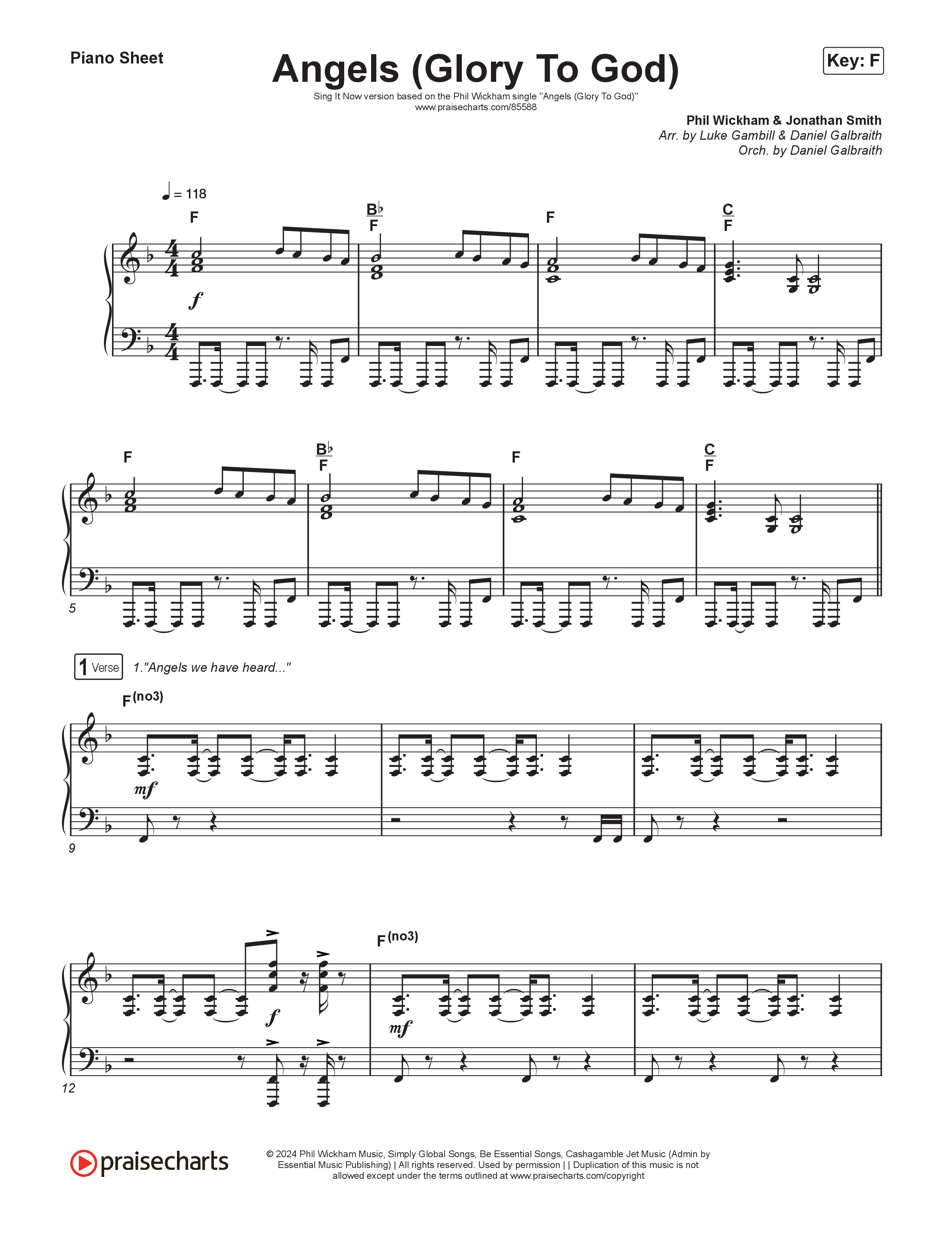 Angels (Glory To God) (Sing It Now) Piano Sheet (Phil Wickham / Arr. Luke Gambill)