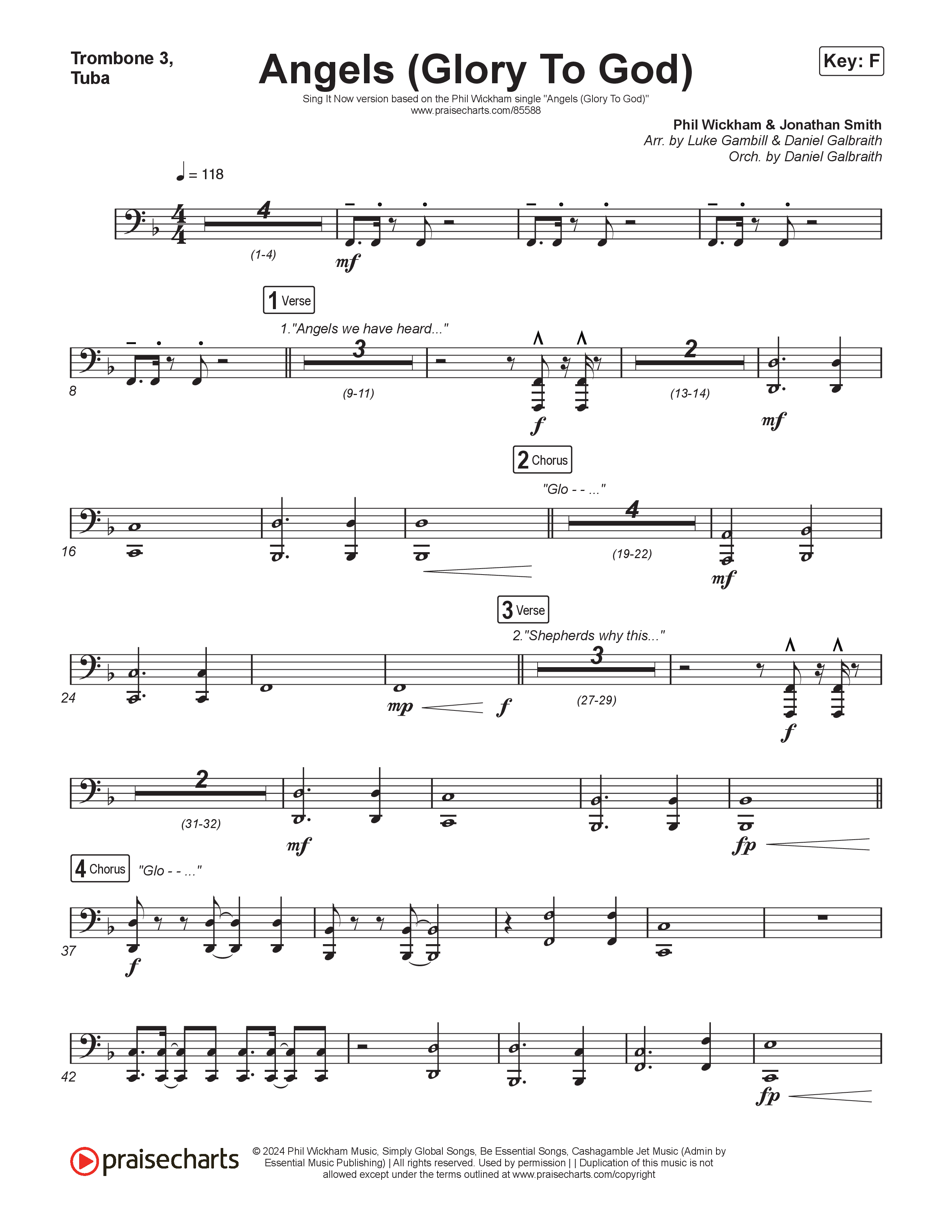 Angels (Glory To God) (Sing It Now) Trombone 3/Tuba (Phil Wickham / Arr. Luke Gambill)