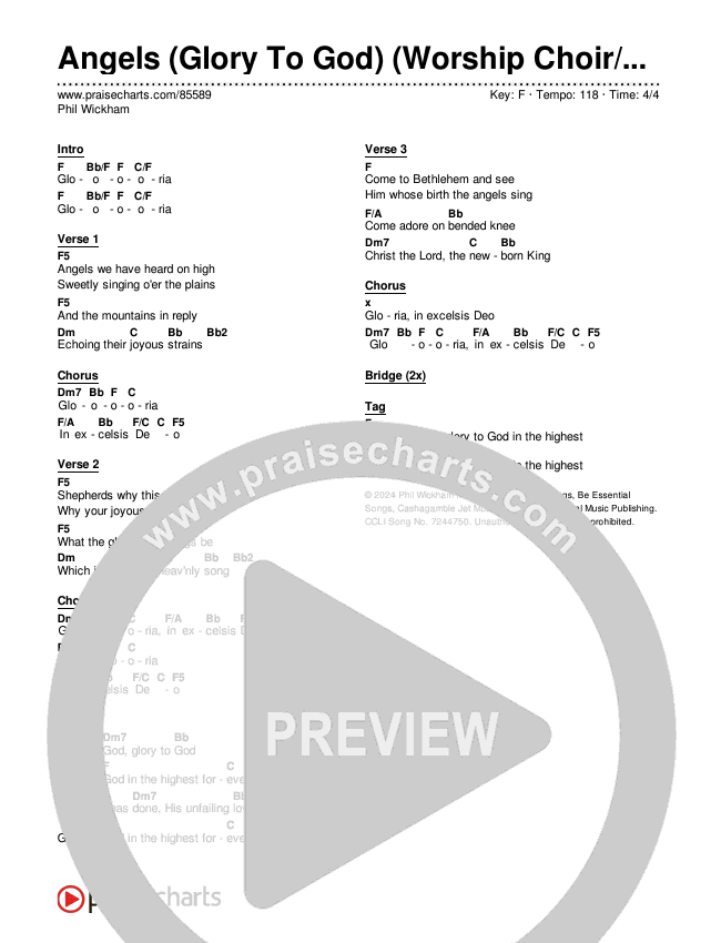 Angels (Glory To God) (Worship Choir/SAB) Chords & Lyrics (Phil Wickham / Arr. Luke Gambill)
