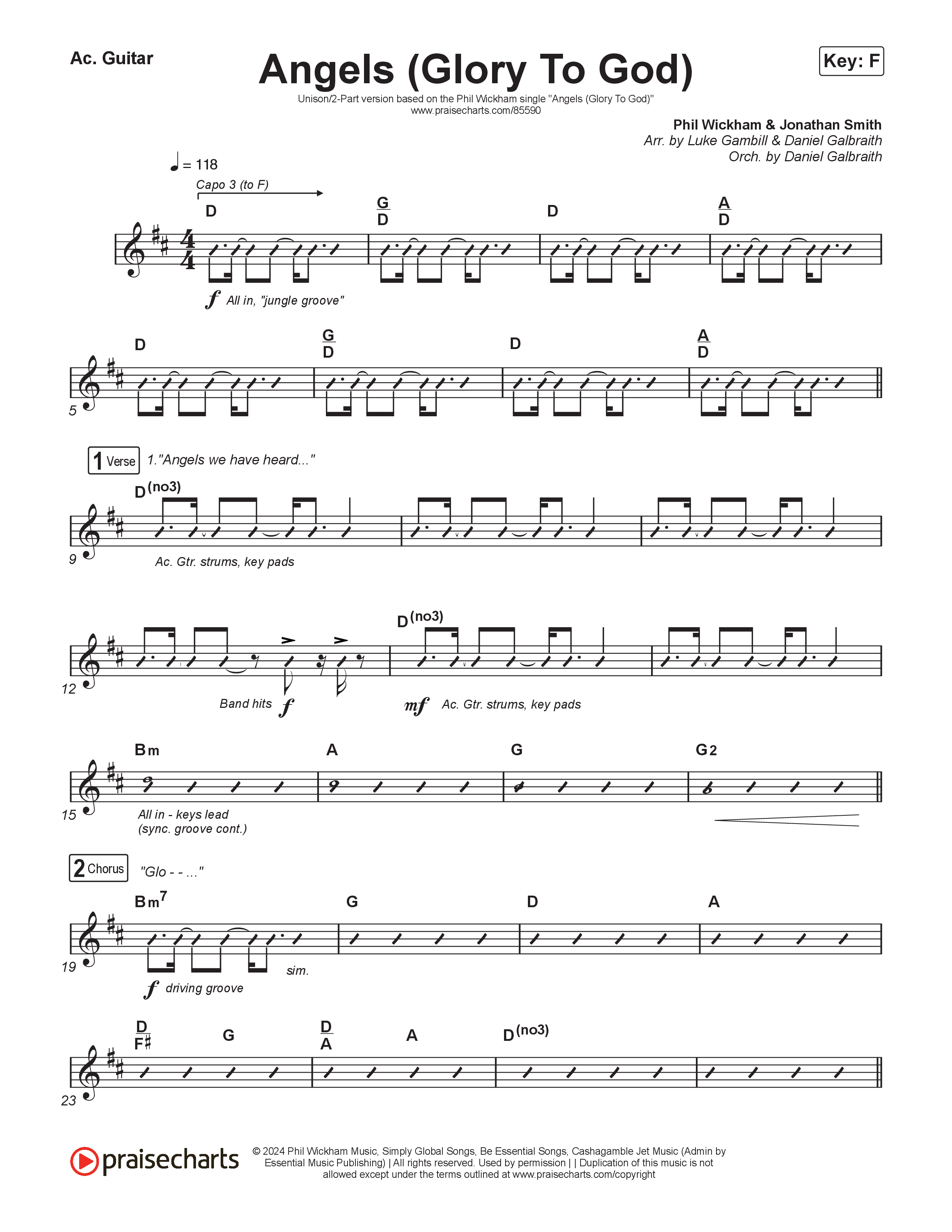 Angels (Glory To God) (Unison/2-Part) Acoustic Guitar (Phil Wickham / Arr. Luke Gambill)