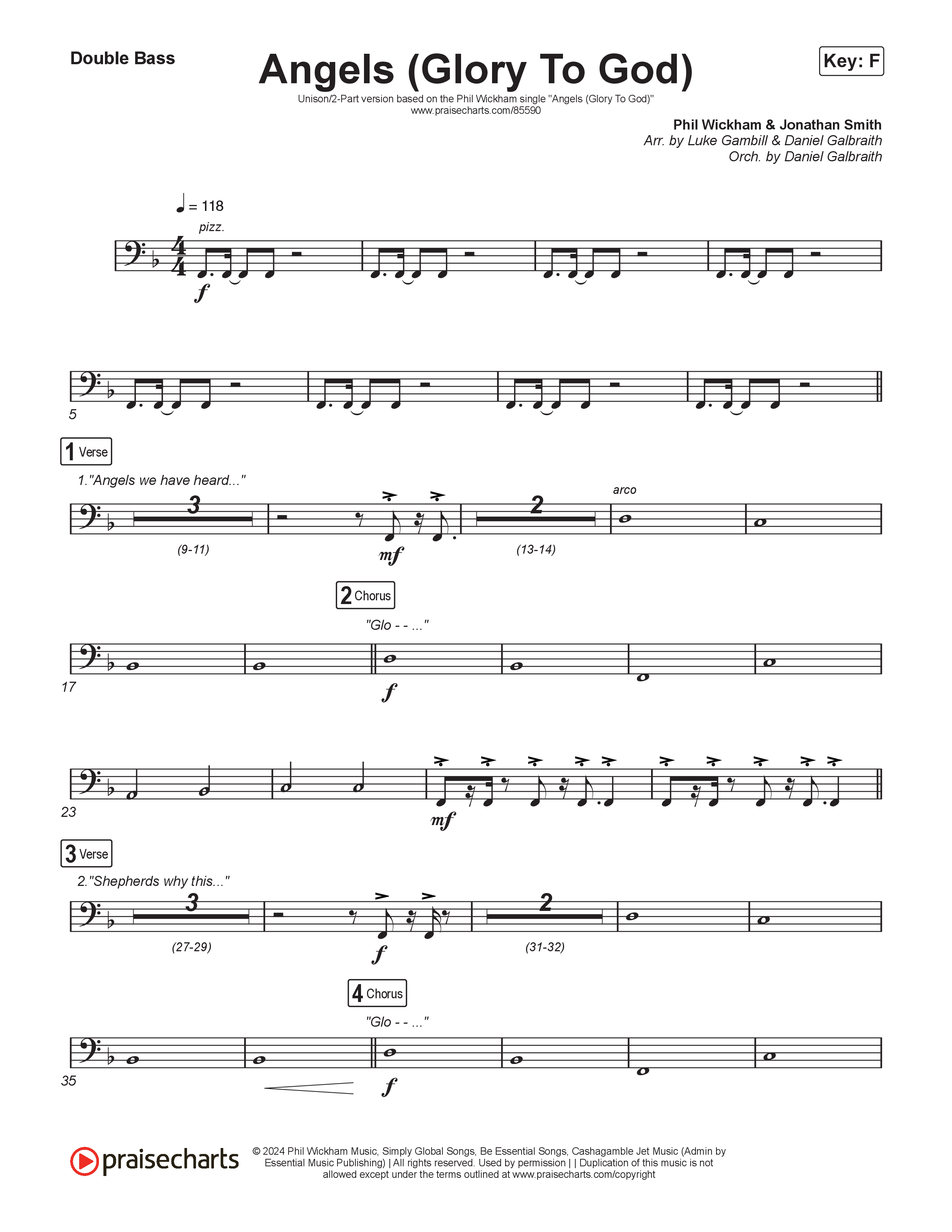 Angels (Glory To God) (Unison/2-Part) Double Bass (Phil Wickham / Arr. Luke Gambill)
