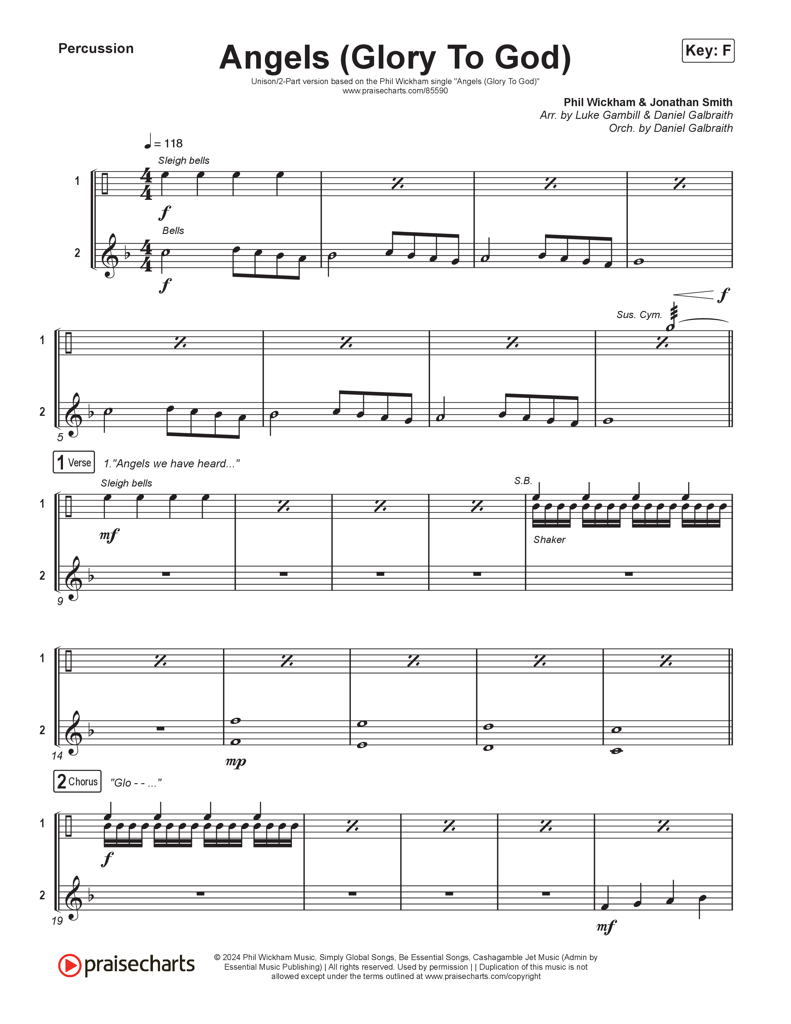 Angels (Glory To God) (Unison/2-Part) Percussion (Phil Wickham / Arr. Luke Gambill)
