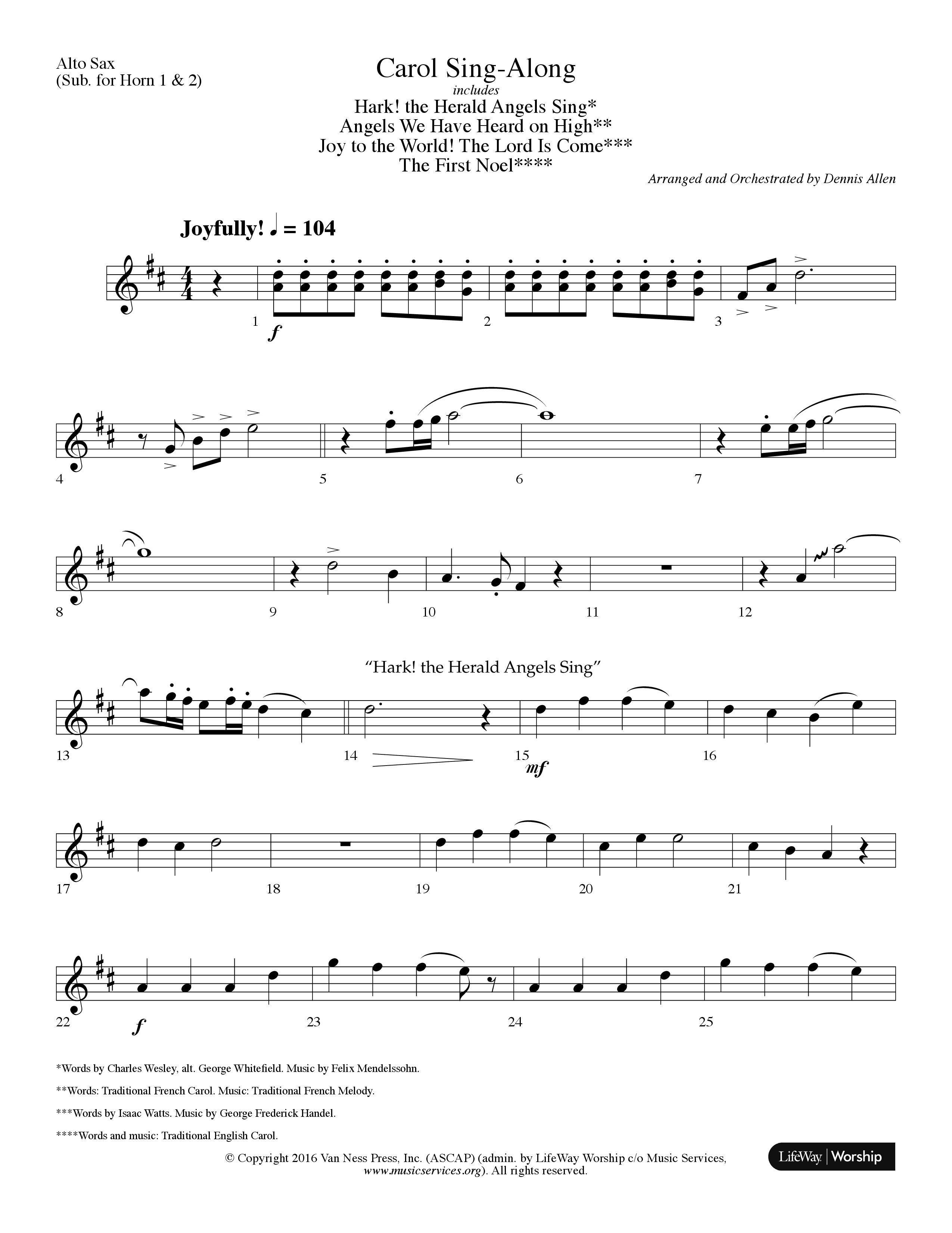 Carol Sing-Along (Choral Anthem SATB) Alto Sax (Lifeway Choral / Arr. Dennis Allen)