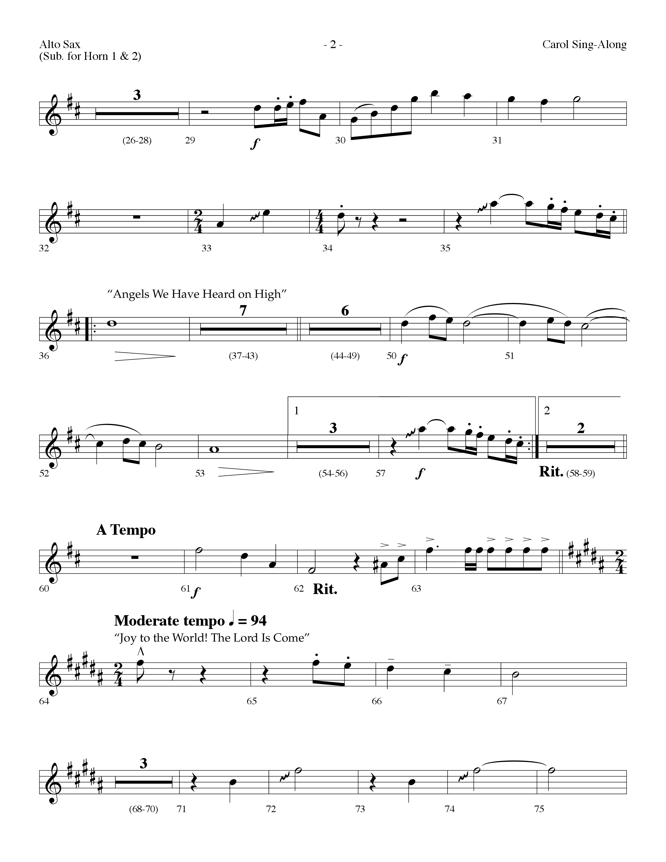 Carol Sing-Along (Choral Anthem SATB) Alto Sax (Lifeway Choral / Arr. Dennis Allen)