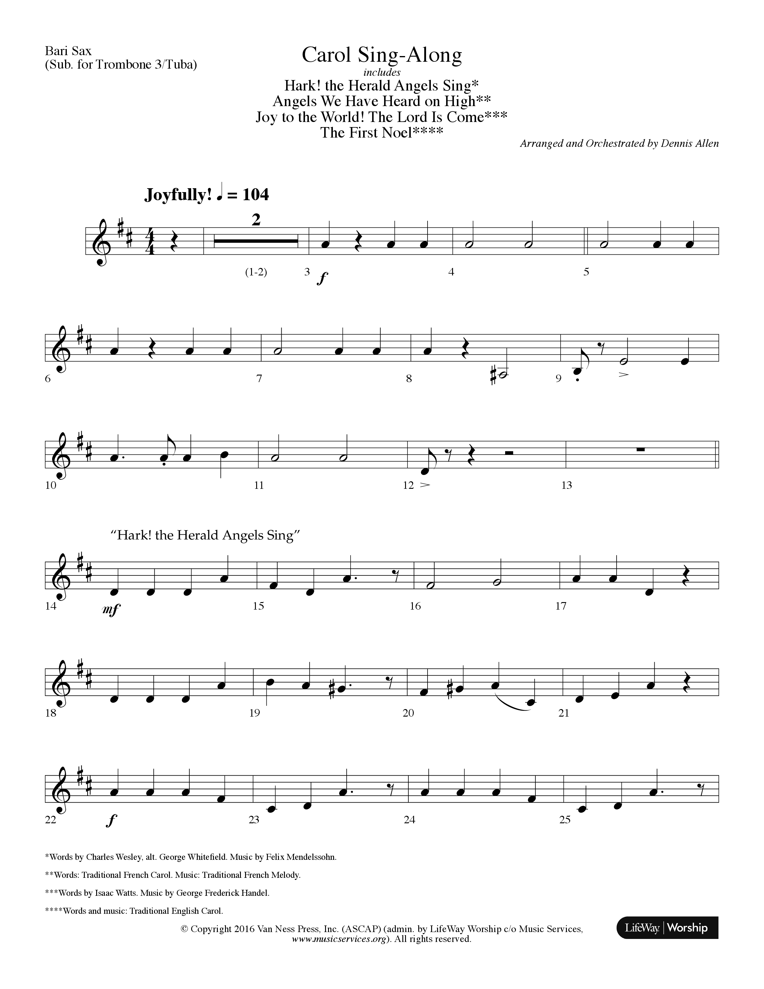 Carol Sing-Along (Choral Anthem SATB) Bari Sax (Lifeway Choral / Arr. Dennis Allen)
