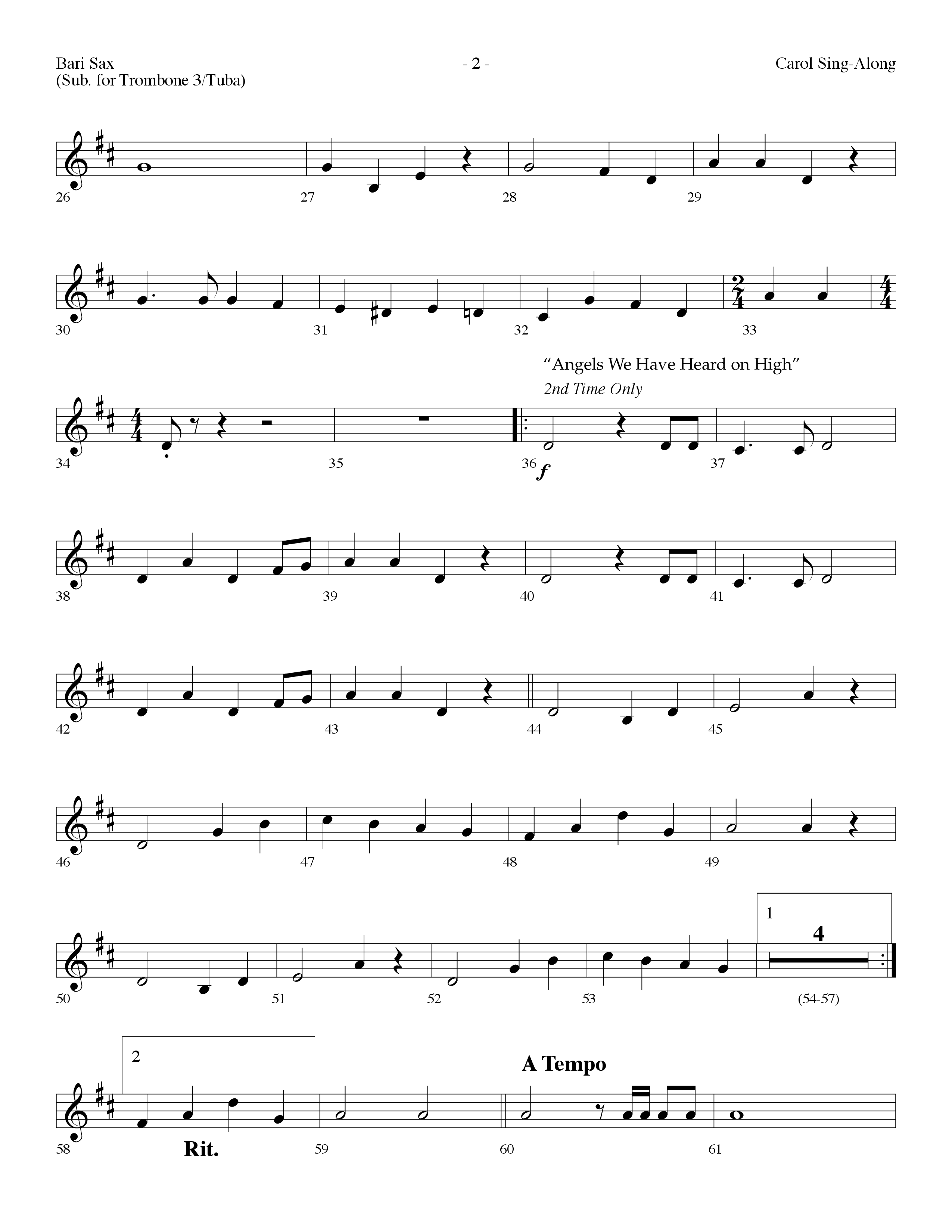 Carol Sing-Along (Choral Anthem SATB) Bari Sax (Lifeway Choral / Arr. Dennis Allen)